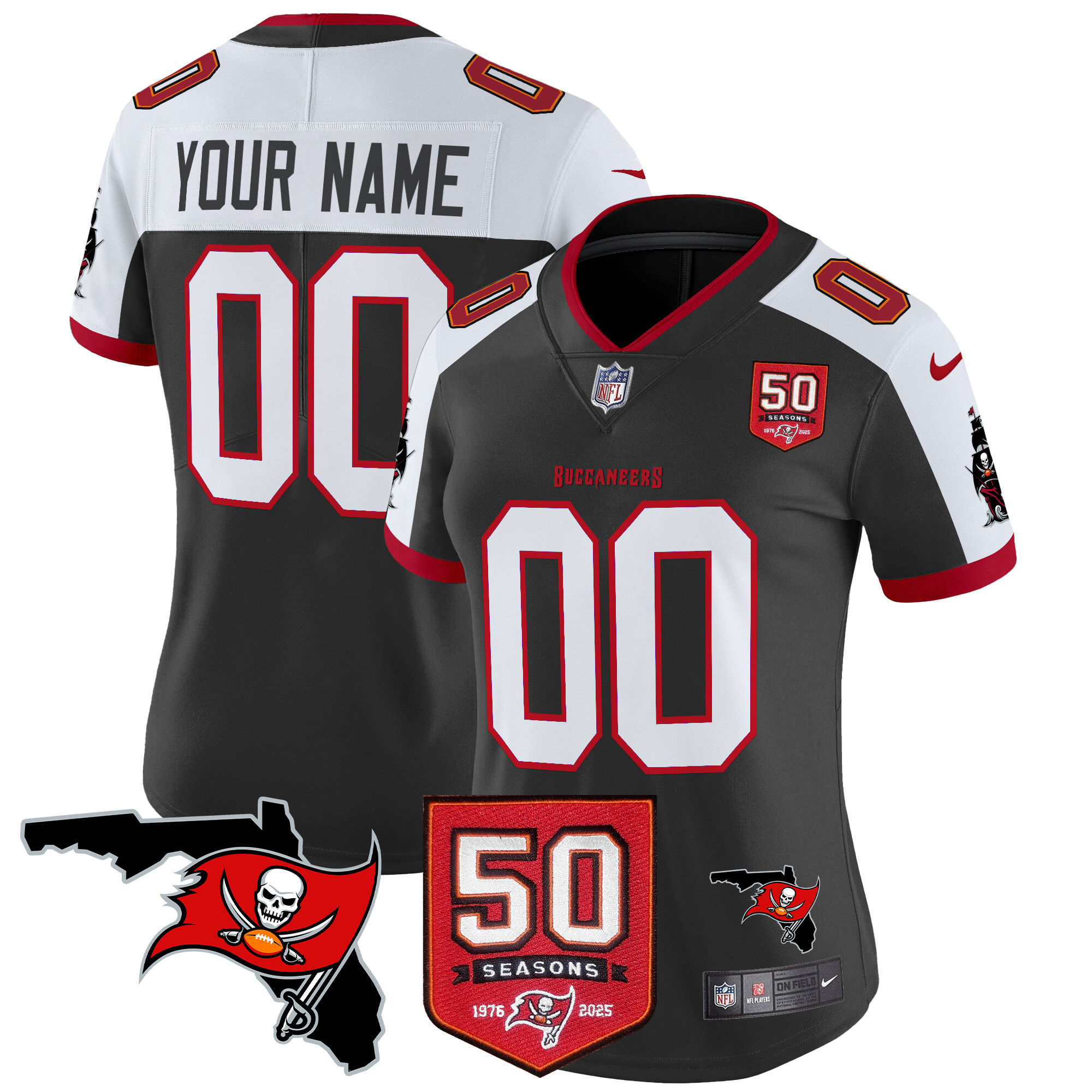 Women's Tampa Bay Buccaneers 50th Season Patch Vapor Limited Custom Black Alternate Jersey - All Stitched