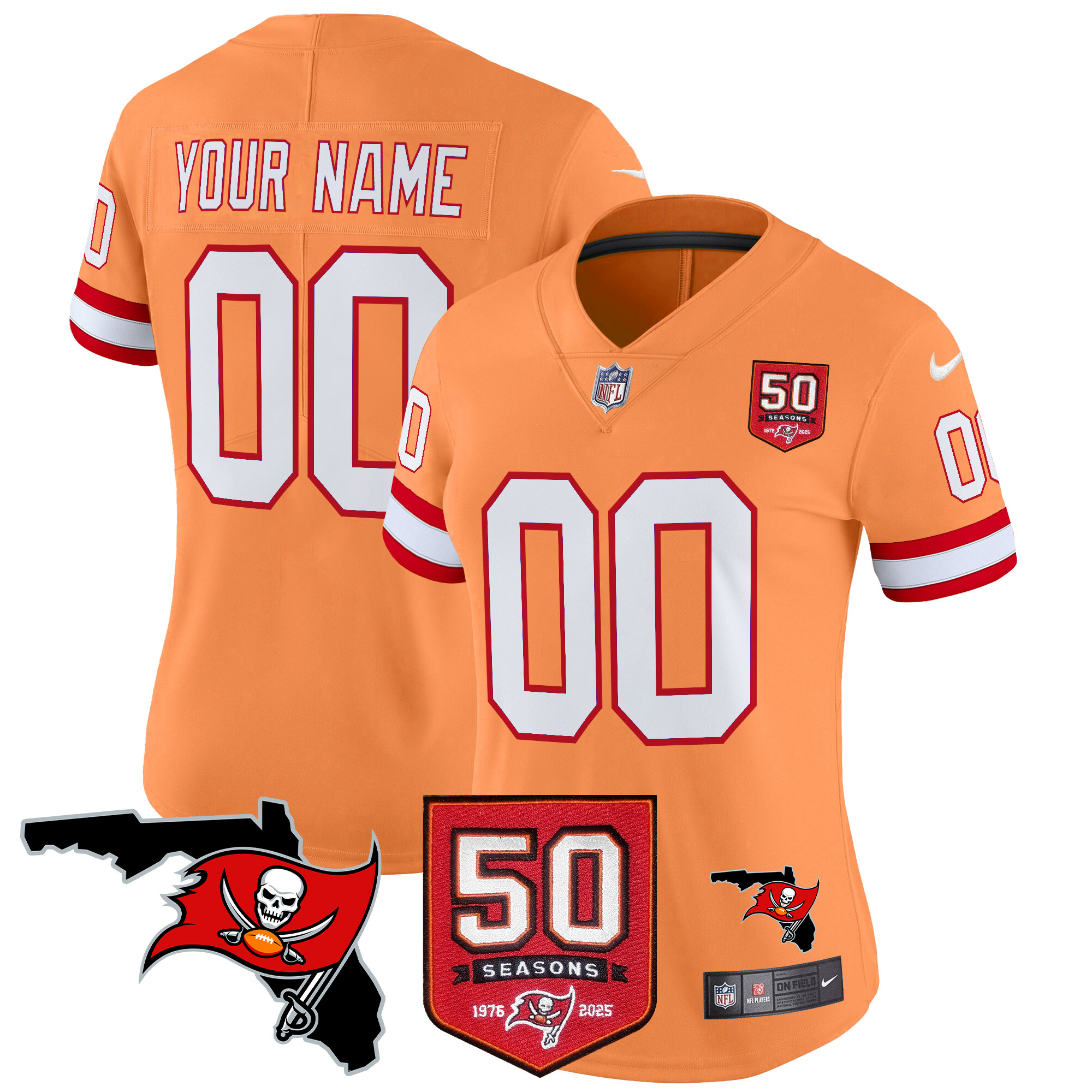 Women's Tampa Bay Buccaneers 50th Season Patch Vapor Limited Custom Creamsicle Jersey - All Stitched