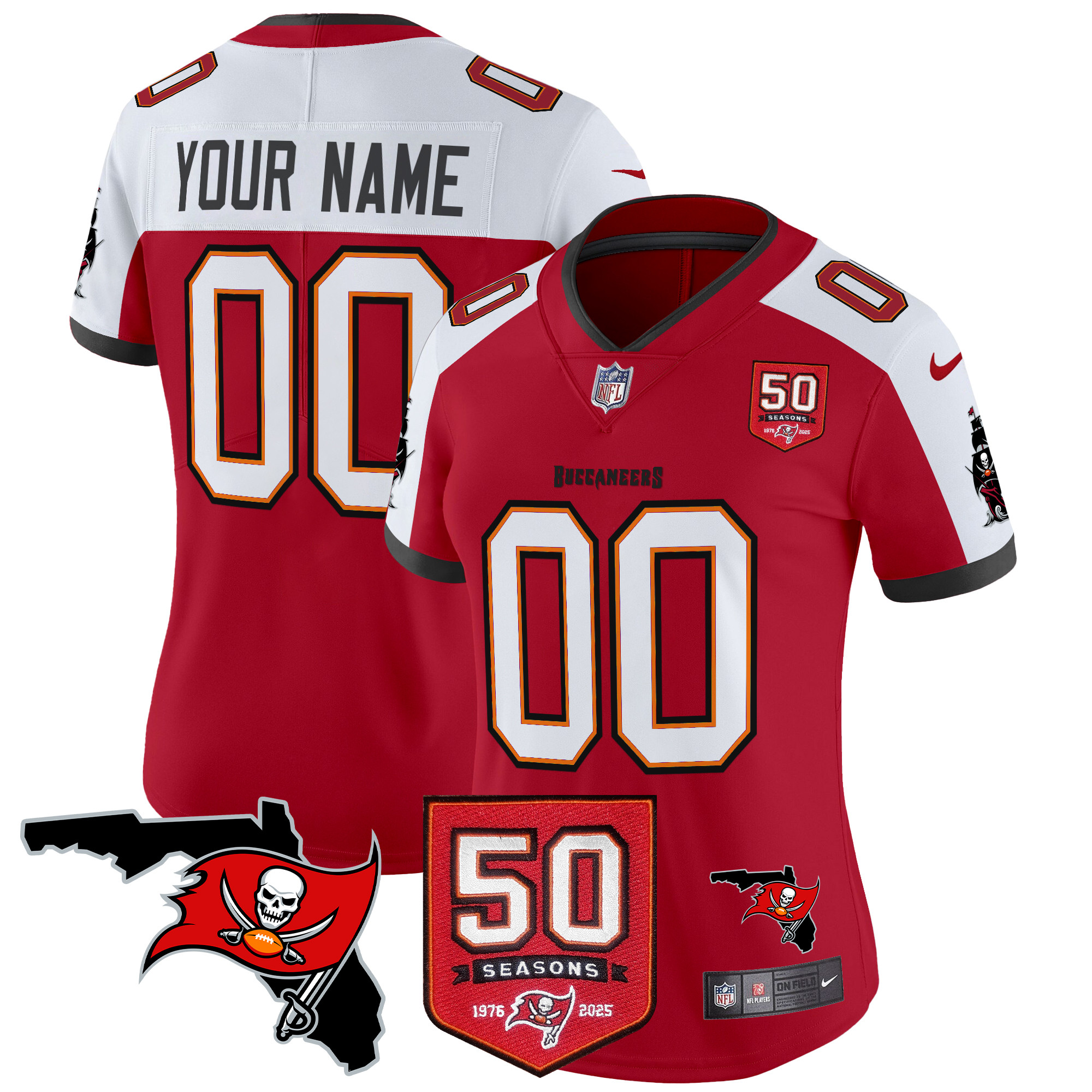 Women's Tampa Bay Buccaneers 50th Season Patch Vapor Limited Custom Red Alternate Jersey - All Stitched