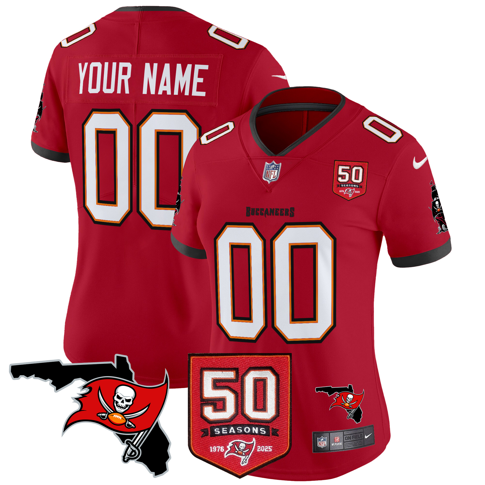 Women's Tampa Bay Buccaneers 50th Season Patch Vapor Limited Custom Red Jersey - All Stitched