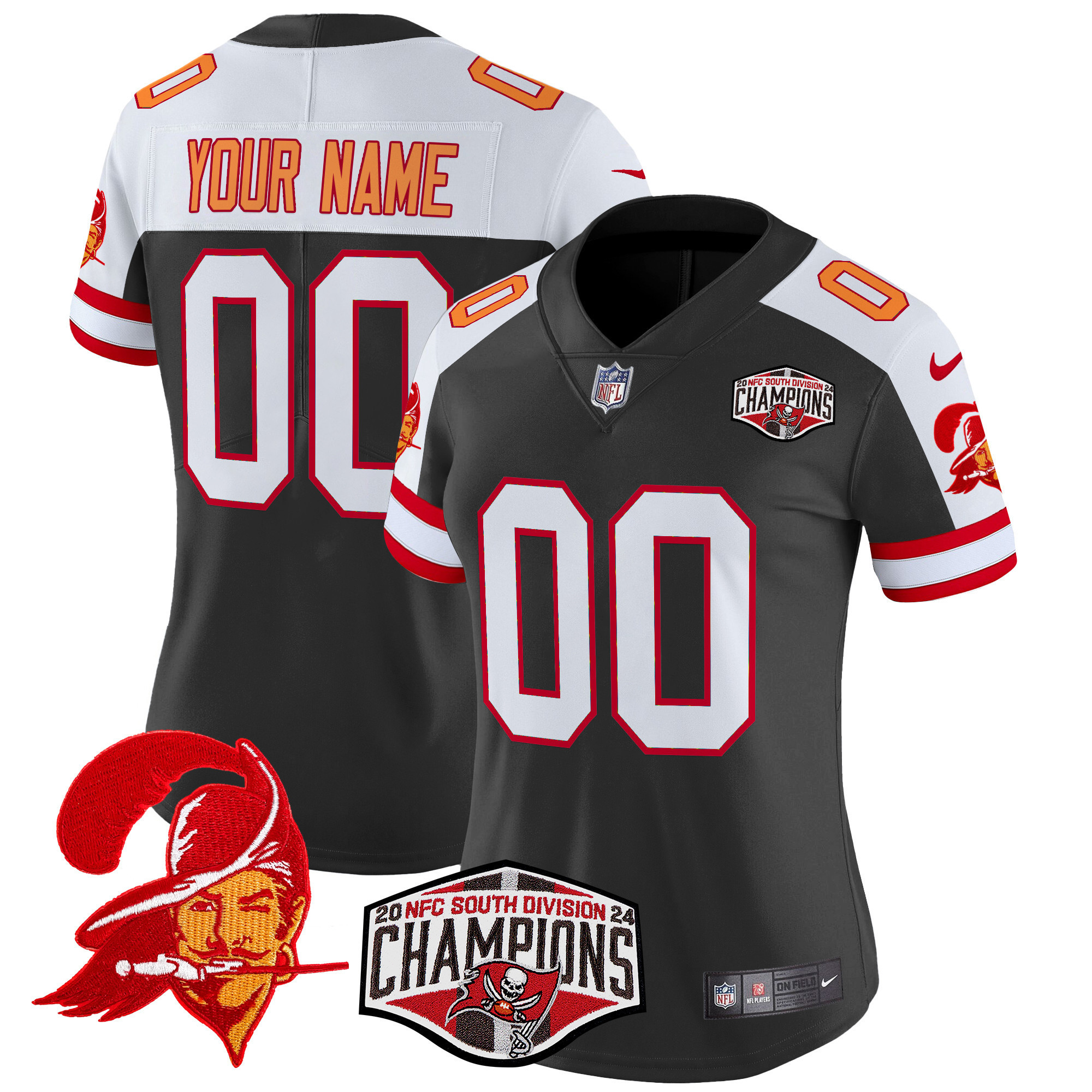 Women's Tampa Bay Buccaneers Creamsicle 2024 NFC South Division Champions Patch Vapor Limited Custom Black Alternate Jersey - All Stitched