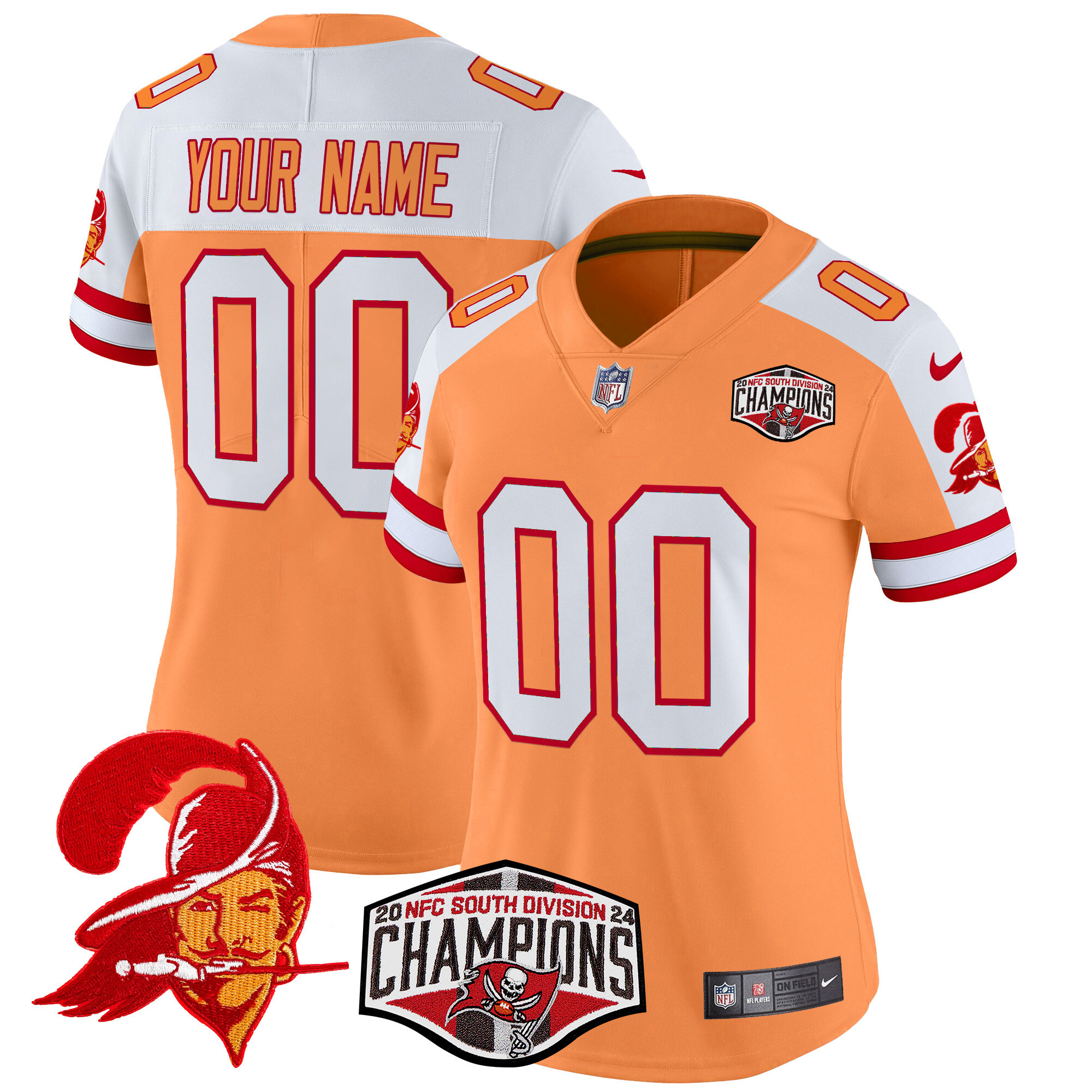 Women's Tampa Bay Buccaneers Creamsicle 2024 NFC South Division Champions Patch Vapor Limited Custom Creamsicle Alternate Jersey - All Stitched
