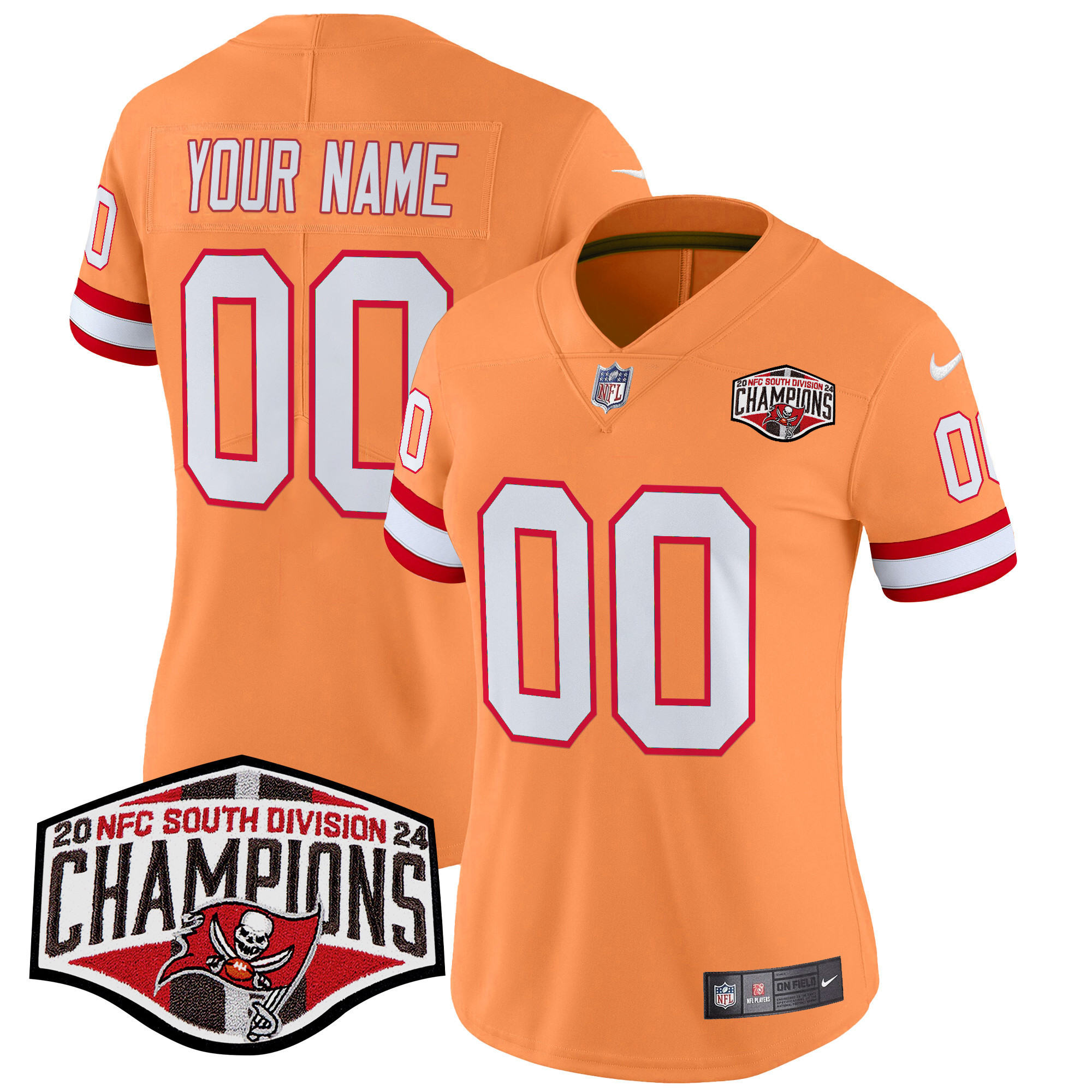 Women's Tampa Bay Buccaneers Creamsicle 2024 NFC South Division Champions Patch Vapor Limited Custom Creamsicle Jersey - All Stitched