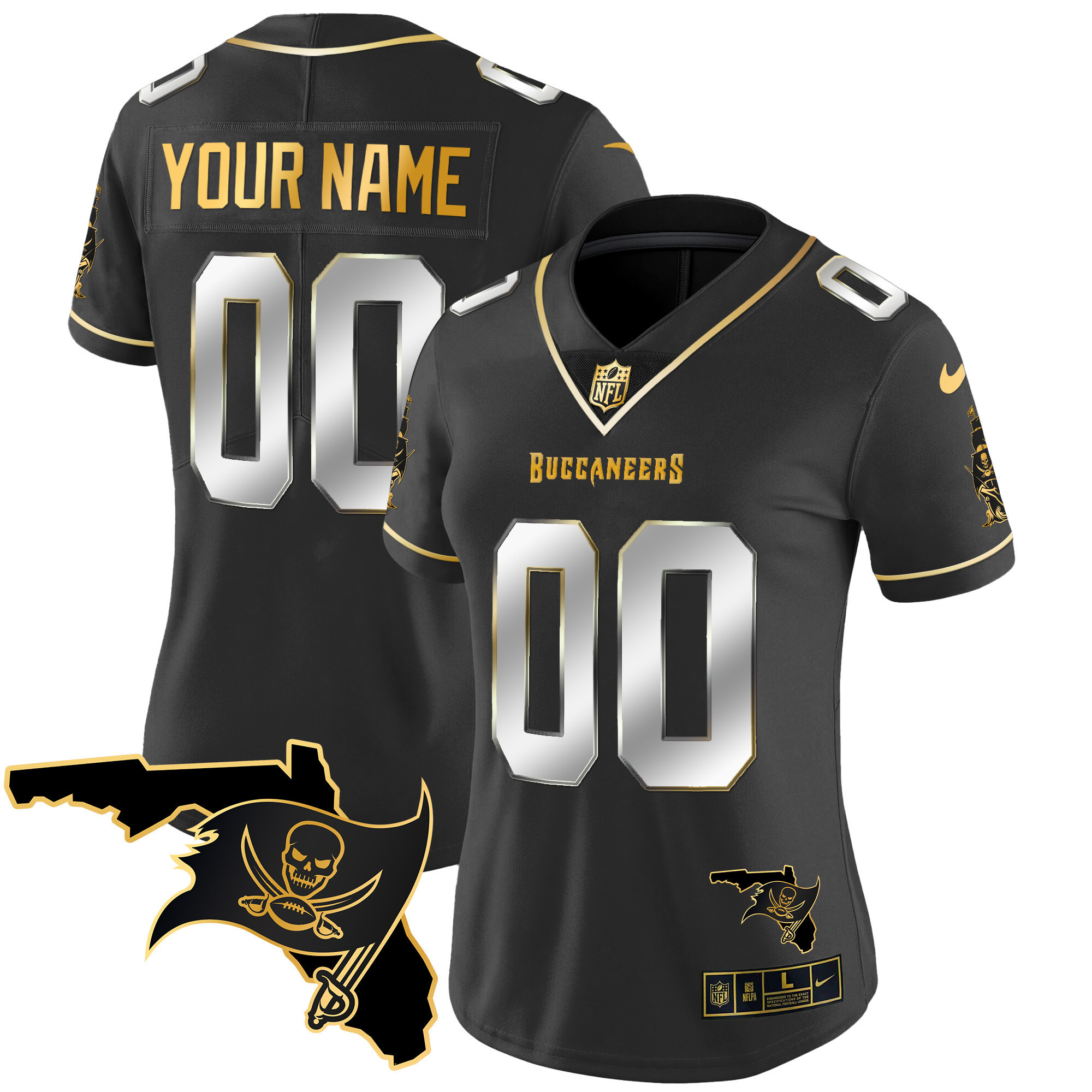 Women's Tampa Bay Buccaneers Florida Patch Vapor Gold Custom Black Limited Jersey - All Stitched