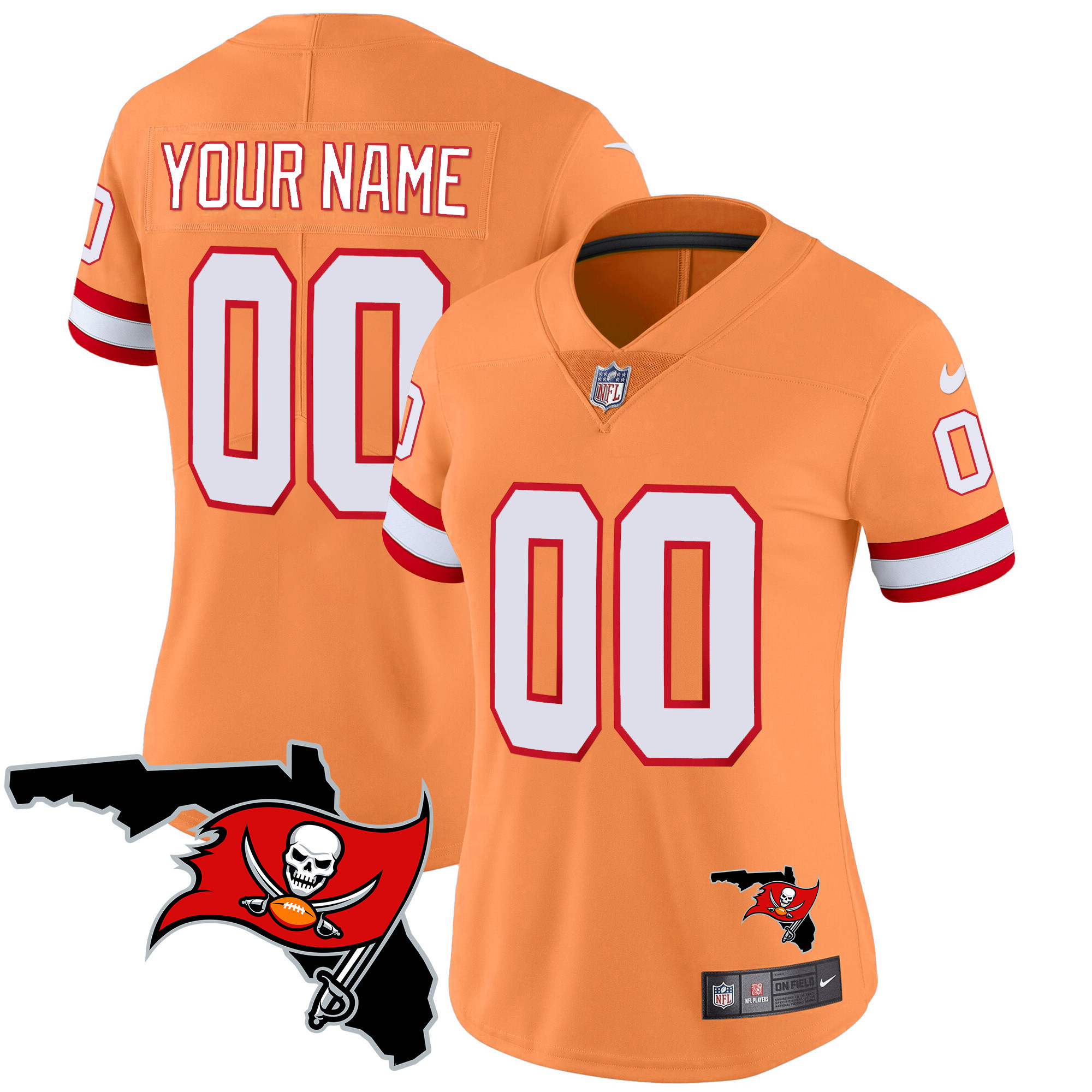Women's Tampa Bay Buccaneers Florida Patch Vapor Limited Custom Orange Jersey - All Stitched
