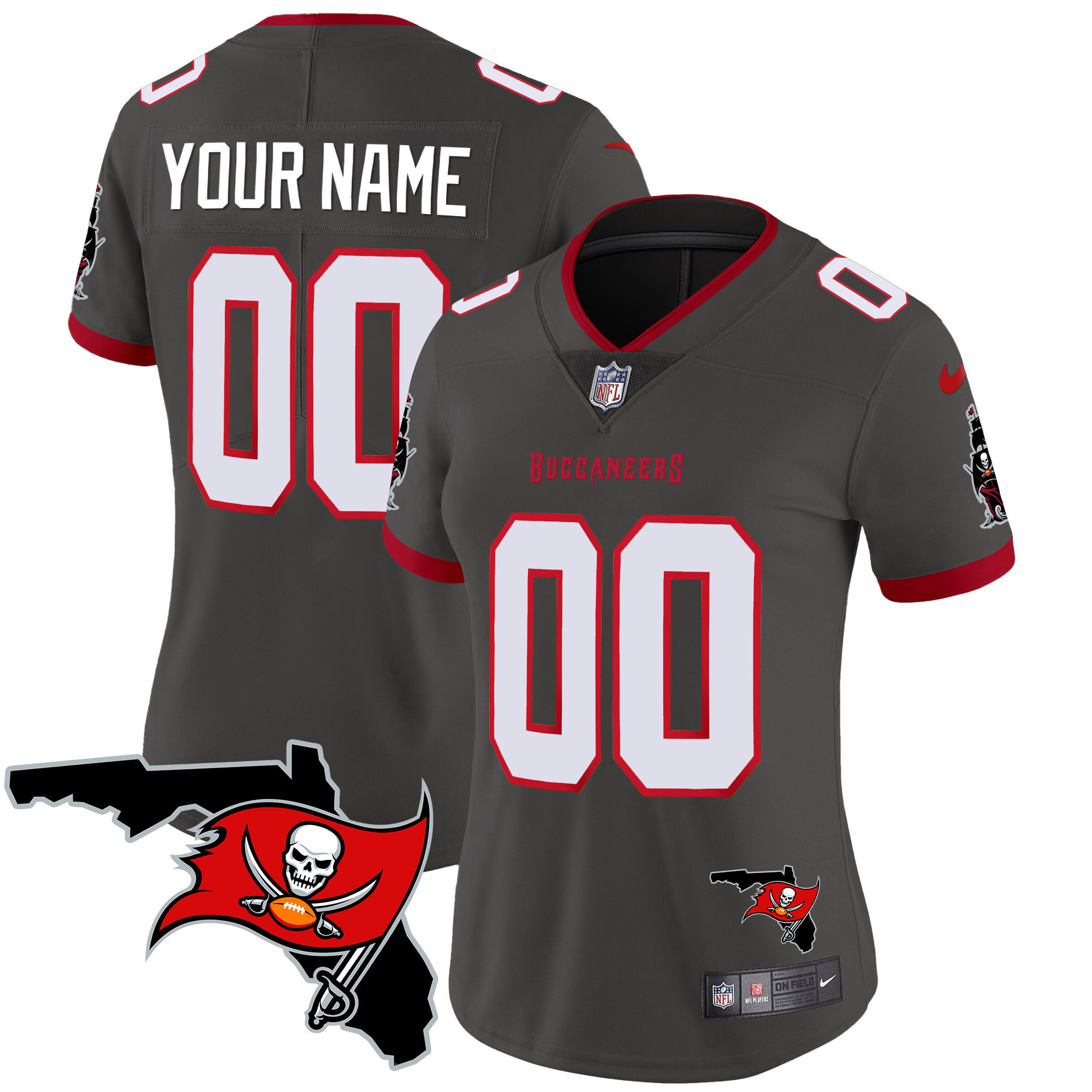 Women's Tampa Bay Buccaneers Florida Patch Vapor Limited Custom Pewter Jersey - All Stitched