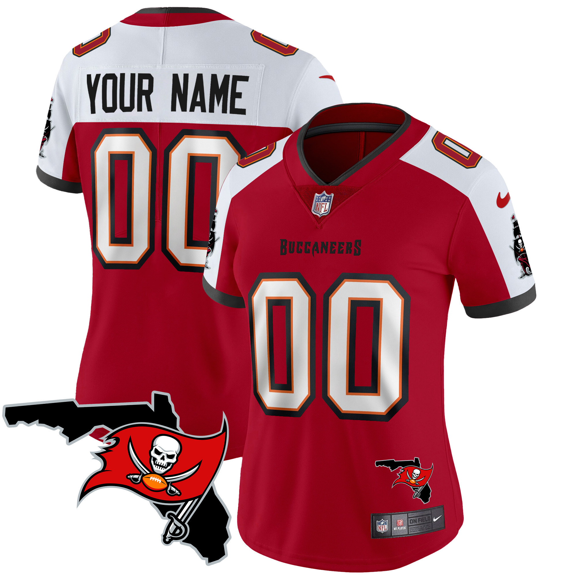 Women's Tampa Bay Buccaneers Florida Patch Vapor Limited Custom Red Alternate Jersey - All Stitched