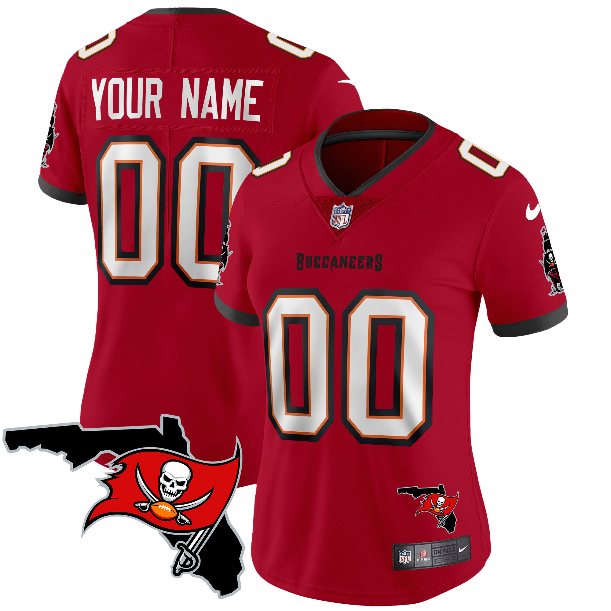 Women's Tampa Bay Buccaneers Florida Patch Vapor Limited Custom Red Jersey - All Stitched