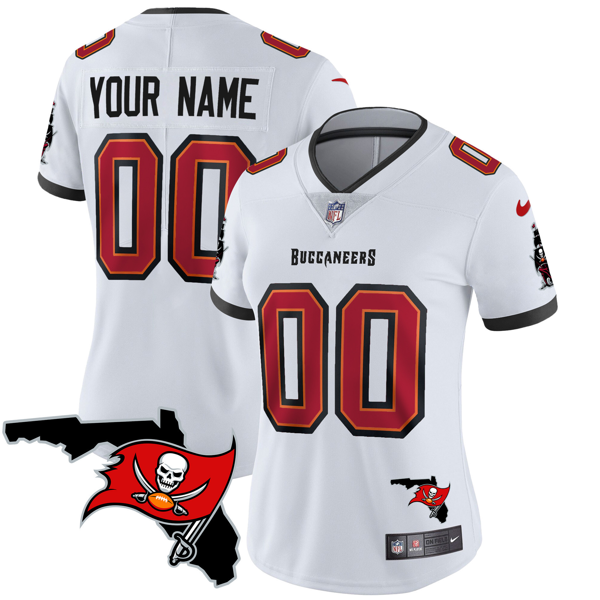 Women's Tampa Bay Buccaneers Florida Patch Vapor Limited Custom White Jersey - All Stitched