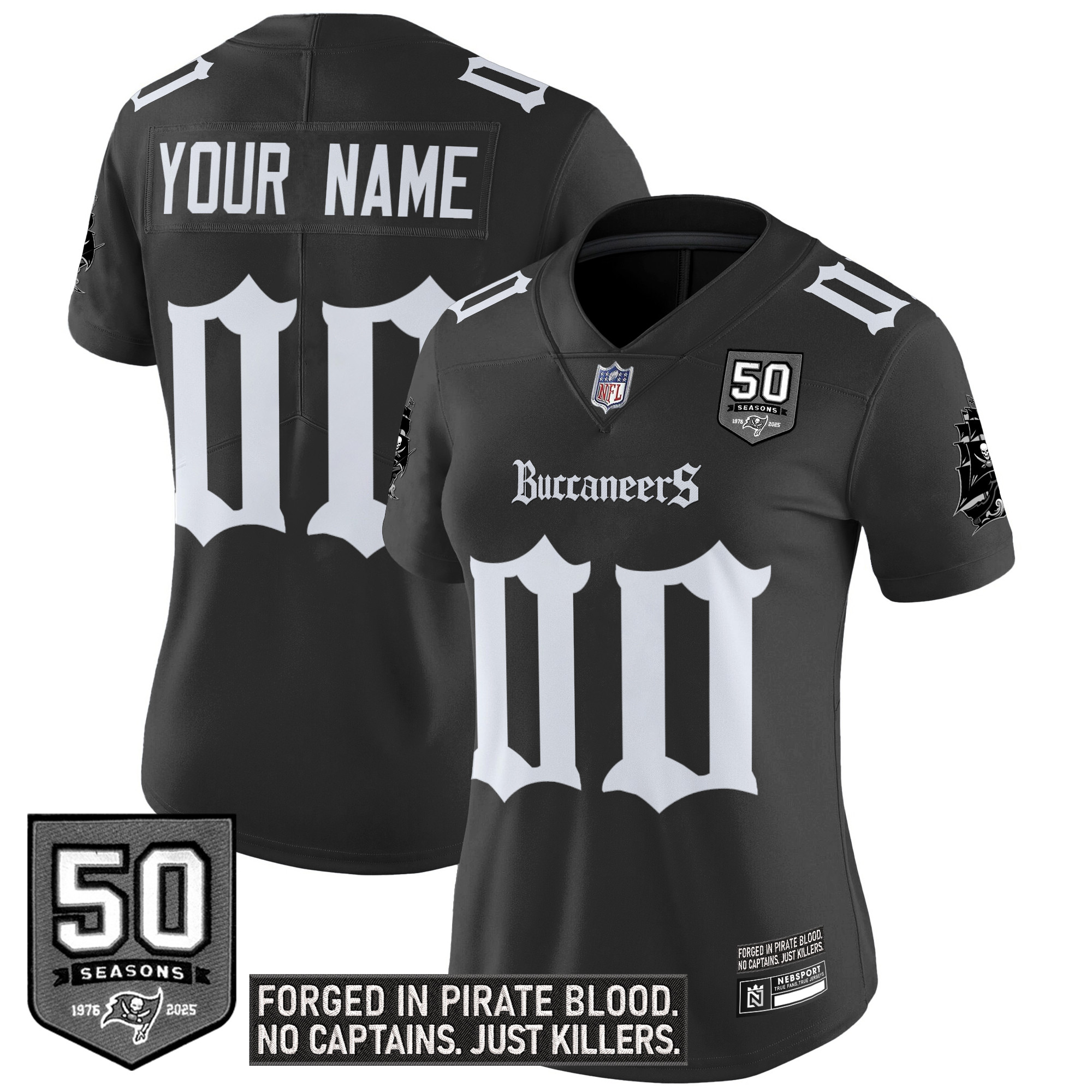 Women's Tampa Bay Buccaneers 'Gothic Pirate Shadows Edition' Vapor Limited Custom Black Jersey - All Stitched