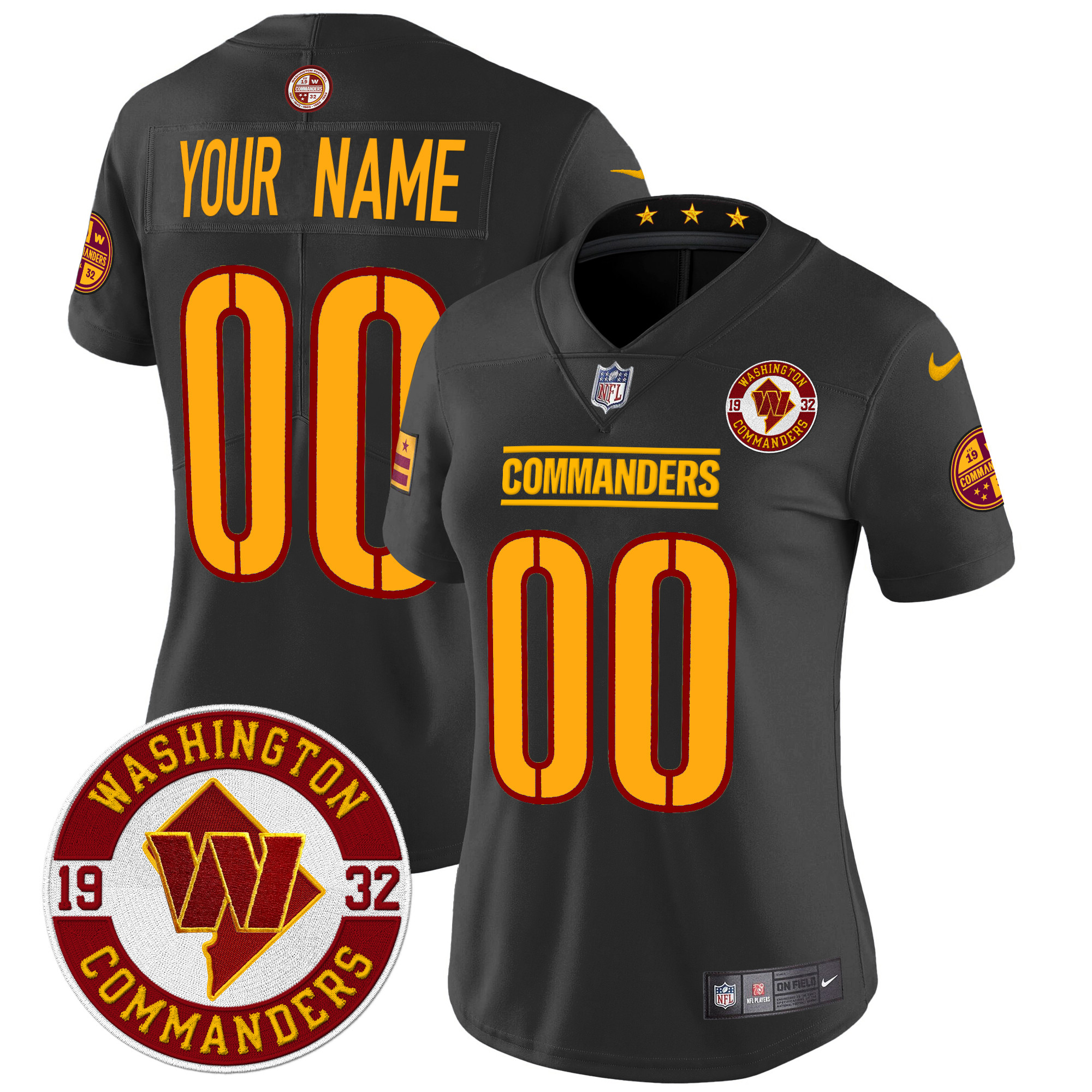 Women's Washington Commanders 2024 Vapor Limited Custom Black Jersey - All Stitched