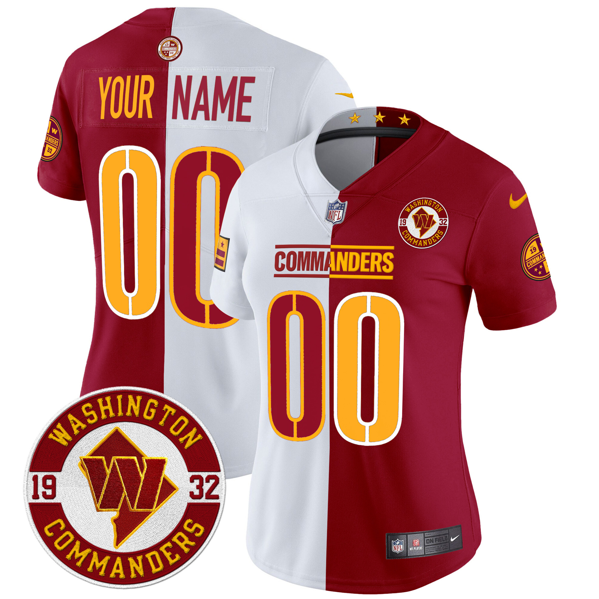 Women's Washington Commanders 2024 Vapor Limited Custom Half Jersey - All Stitched