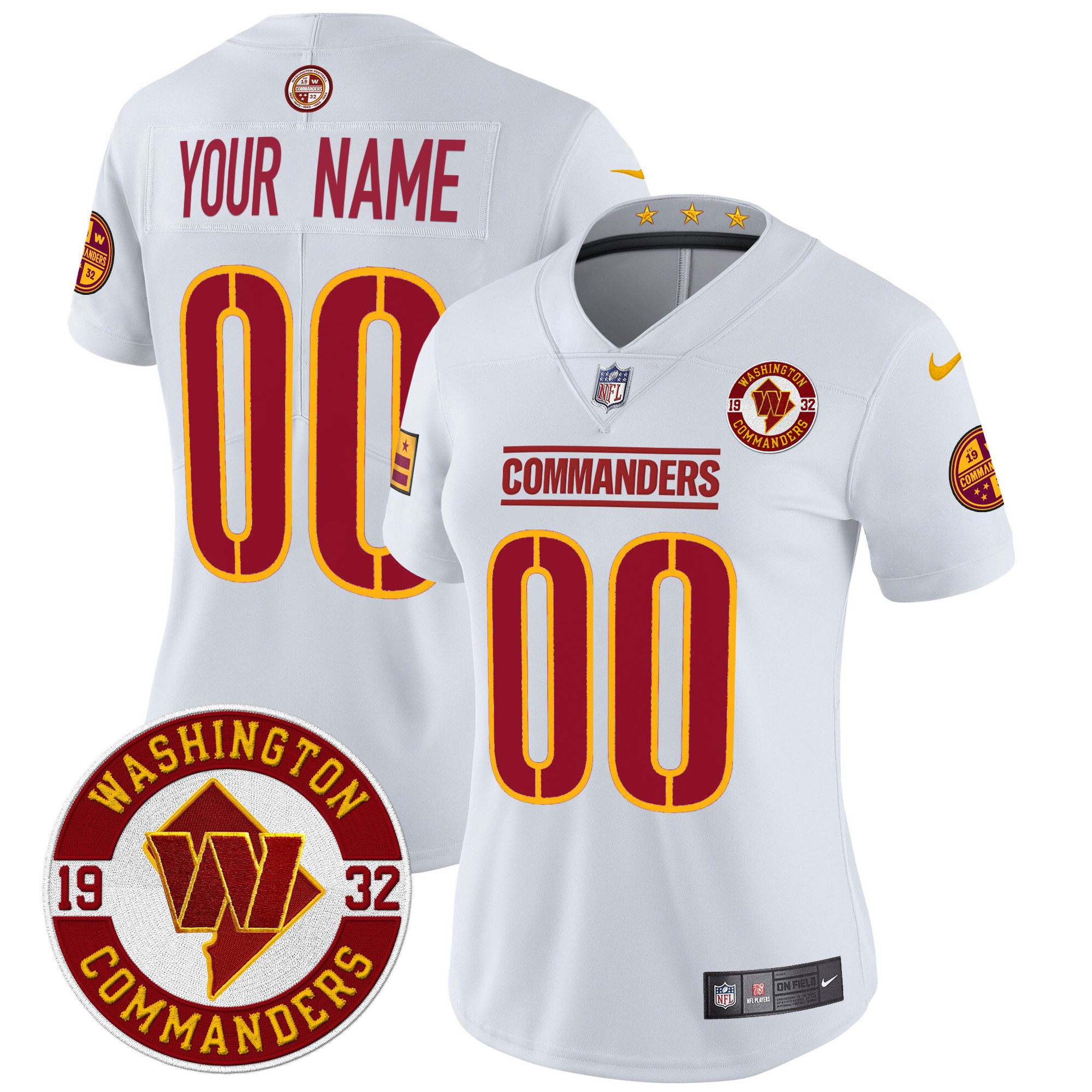 Women's Washington Commanders 2024 Vapor Limited Custom White Jersey - All Stitched