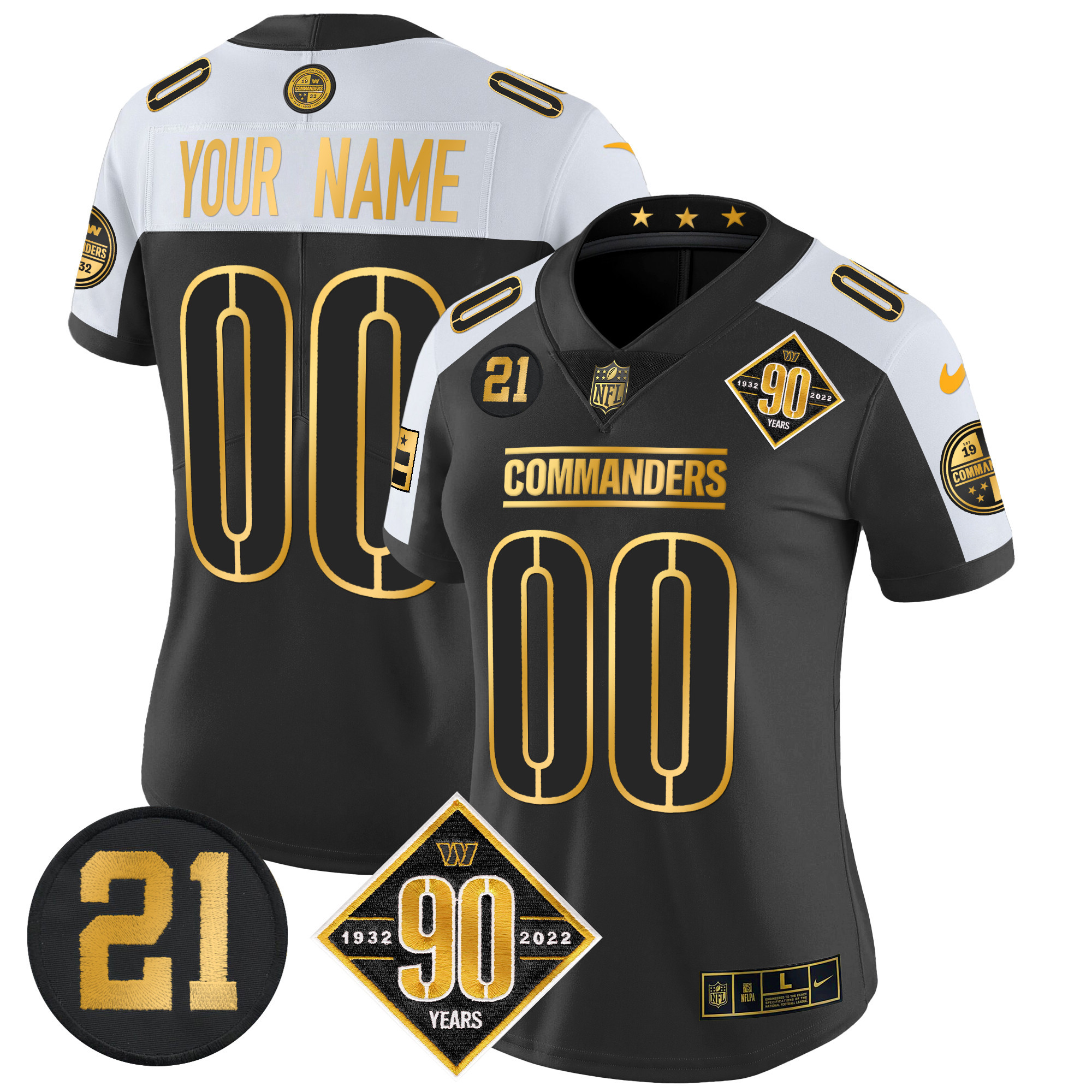 Women's Washington Commanders 90th & Sean Taylor Patch Gold Vapor Limited Custom Alternate Jersey - All Stitched