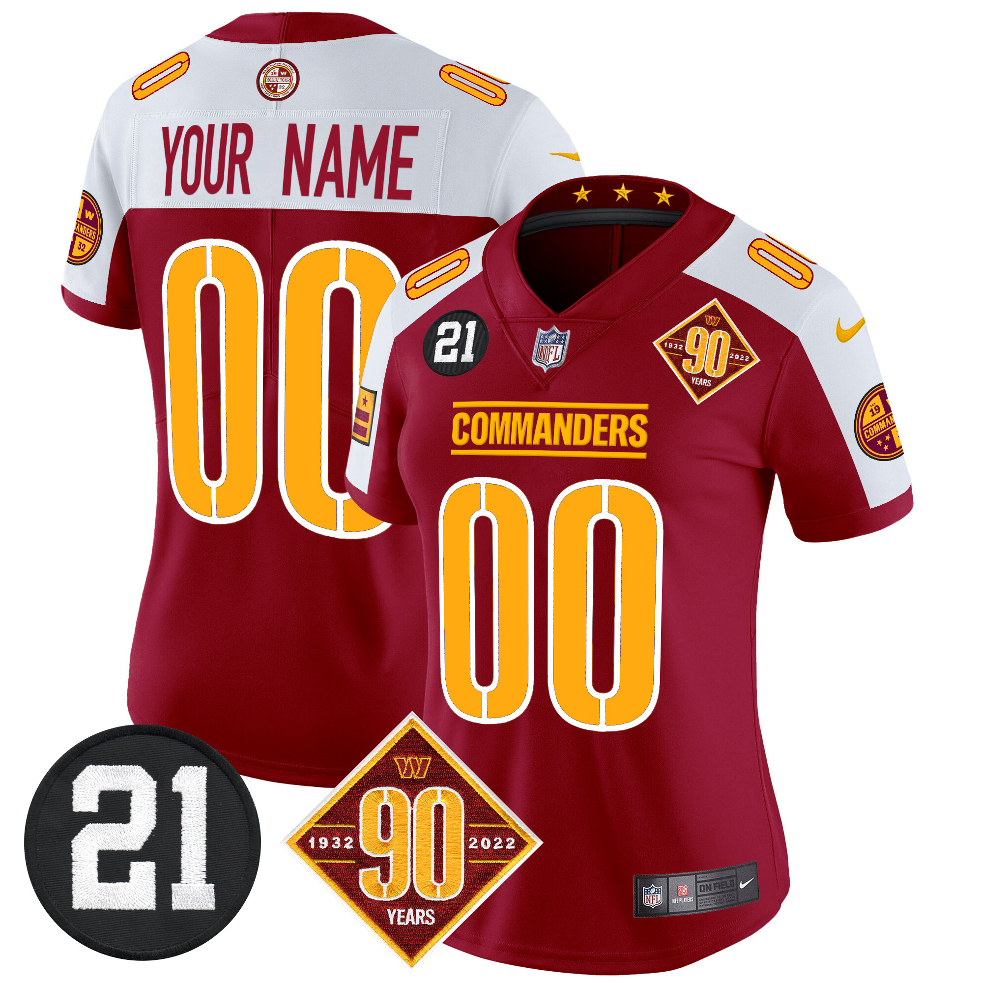 Women's Washington Commanders 90th & Sean Taylor Patch Vapor Limited Custom Burgundy Alternate Jersey - All Stitched