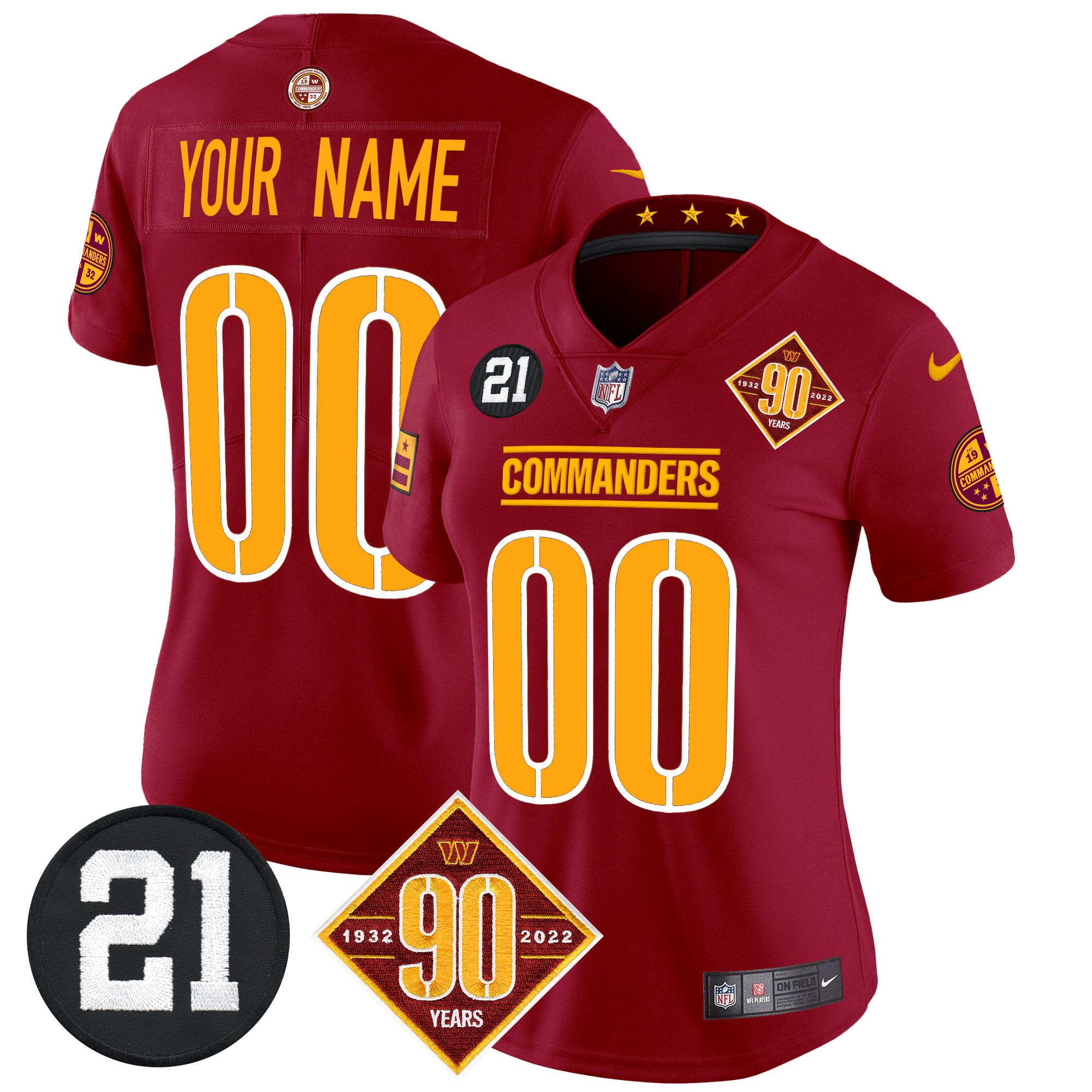 Women's Washington Commanders 90th & Sean Taylor Patch Vapor Limited Custom Burgundy Jersey - All Stitched