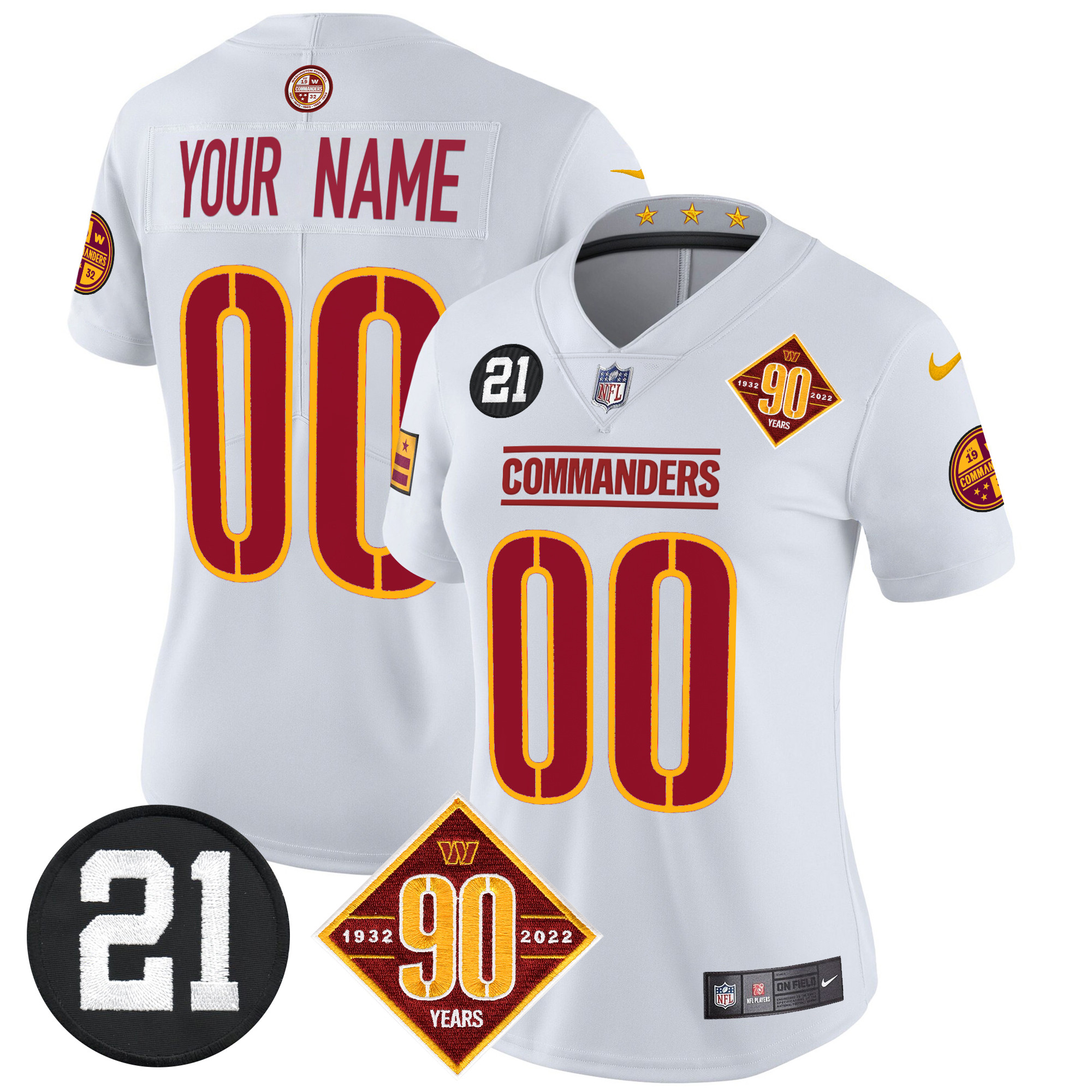 Women's Washington Commanders 90th & Sean Taylor Patch Vapor Limited Custom White Jersey - All Stitched