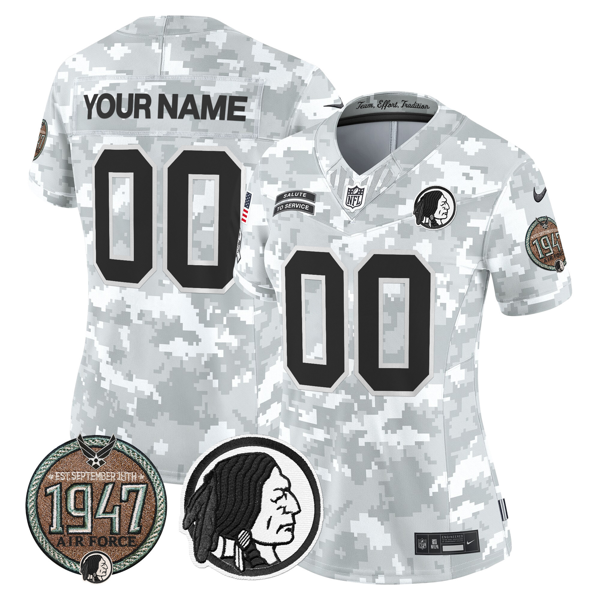 Women's Washington Redskins 2024 Salute to Service Establishment Year Patch Vapor Limited Custom Air Force Jersey - All Stitched