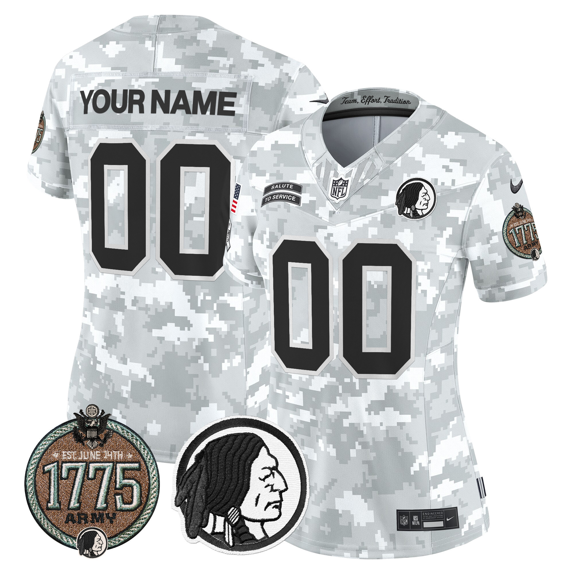Women's Washington Redskins 2024 Salute to Service Establishment Year Patch Vapor Limited Custom Army Jersey - All Stitched