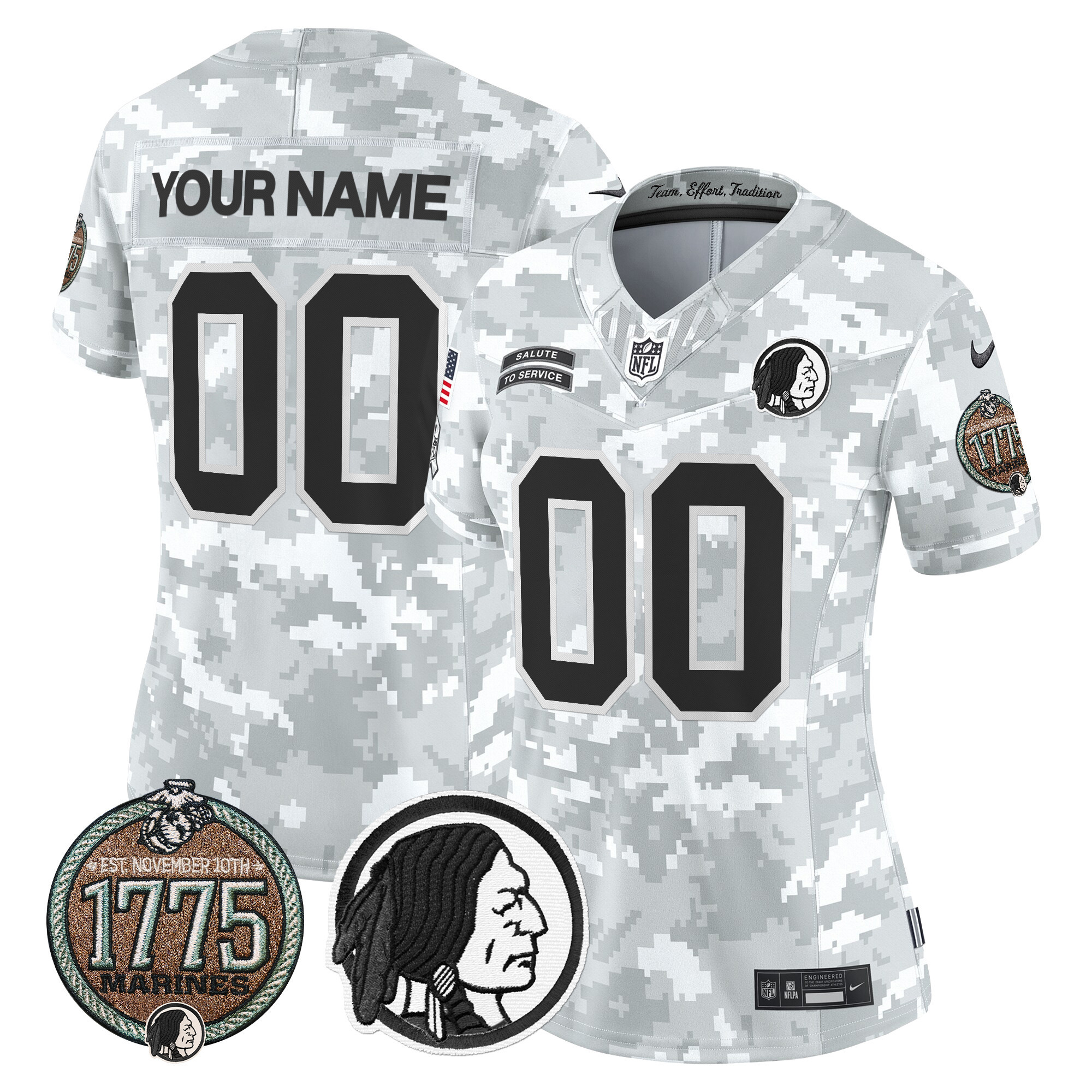 Women's Washington Redskins 2024 Salute to Service Establishment Year Patch Vapor Limited Custom Marines Jersey - All Stitched
