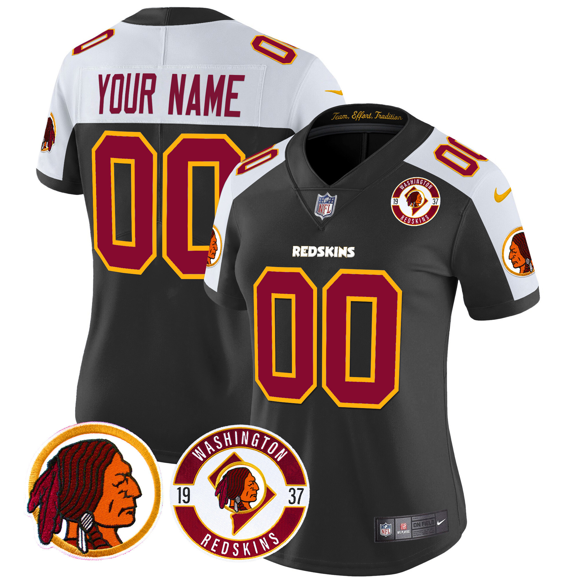 Women's Washington Redskins 2024 Vapor Limited Custom Black Alternate Jersey - All Stitched