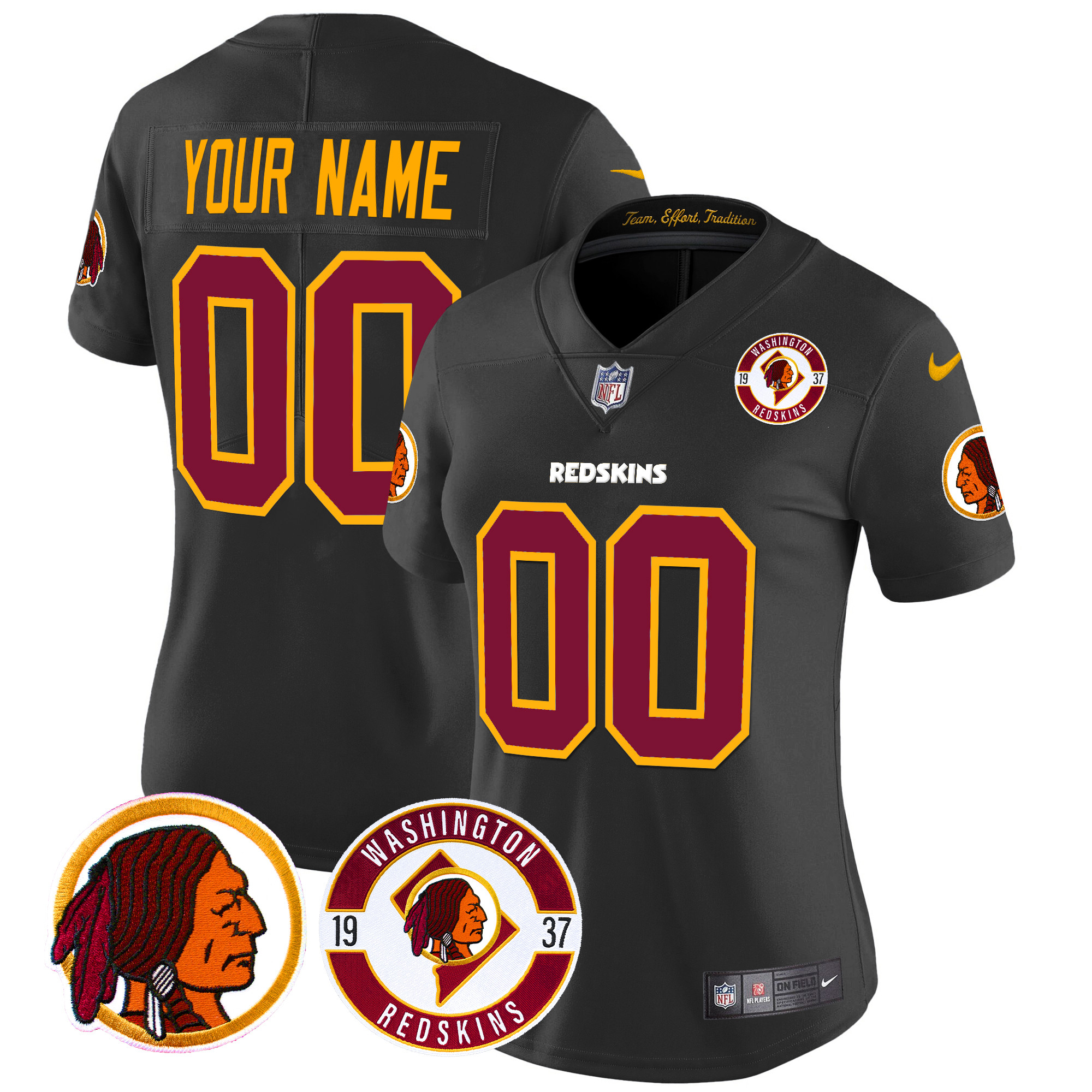 Women's Washington Redskins 2024 Vapor Limited Custom Black Jersey - All Stitched