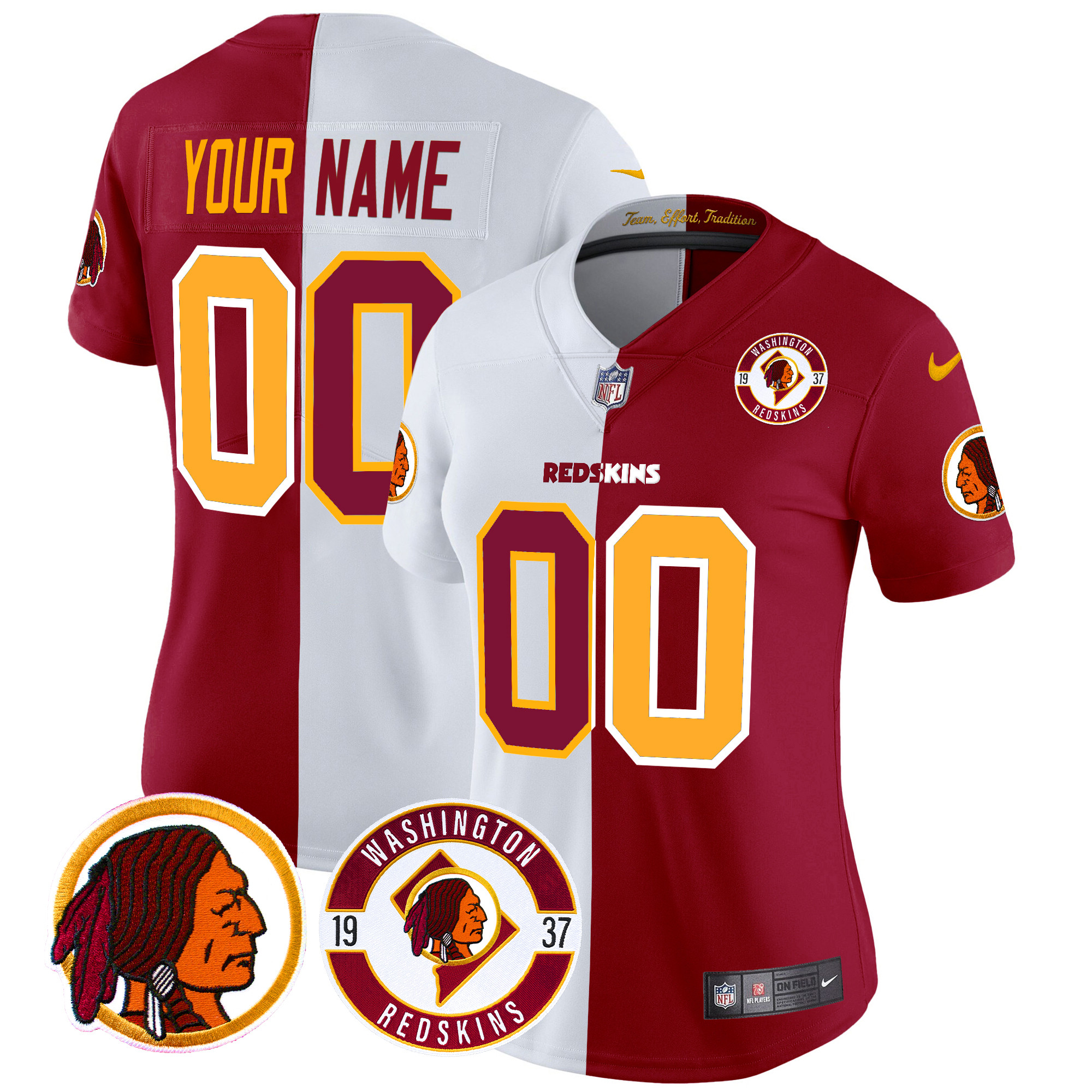 Women's Washington Redskins 2024 Vapor Limited Custom Half Jersey - All Stitched