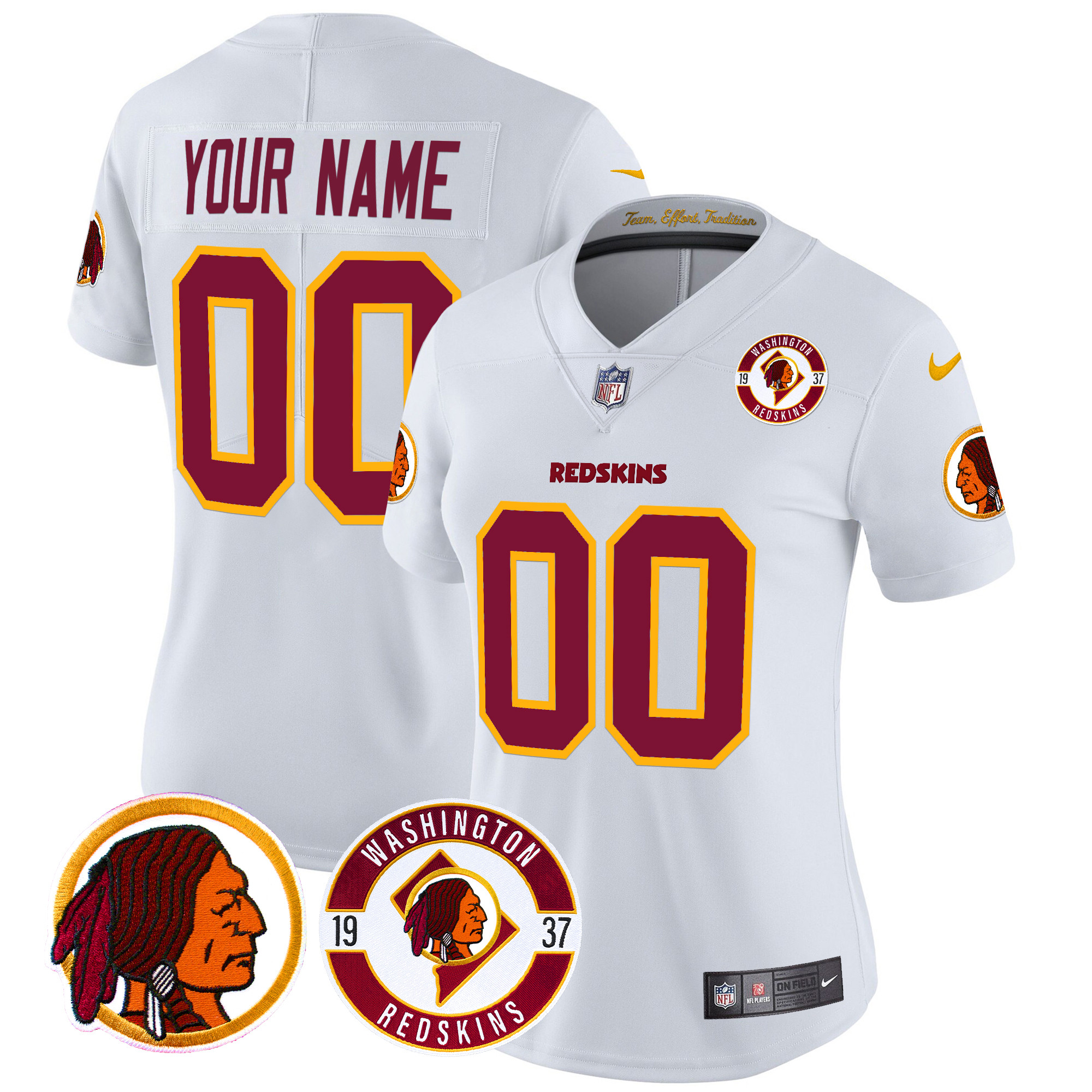 Women's Washington Redskins 2024 Vapor Limited Custom White Jersey - All Stitched