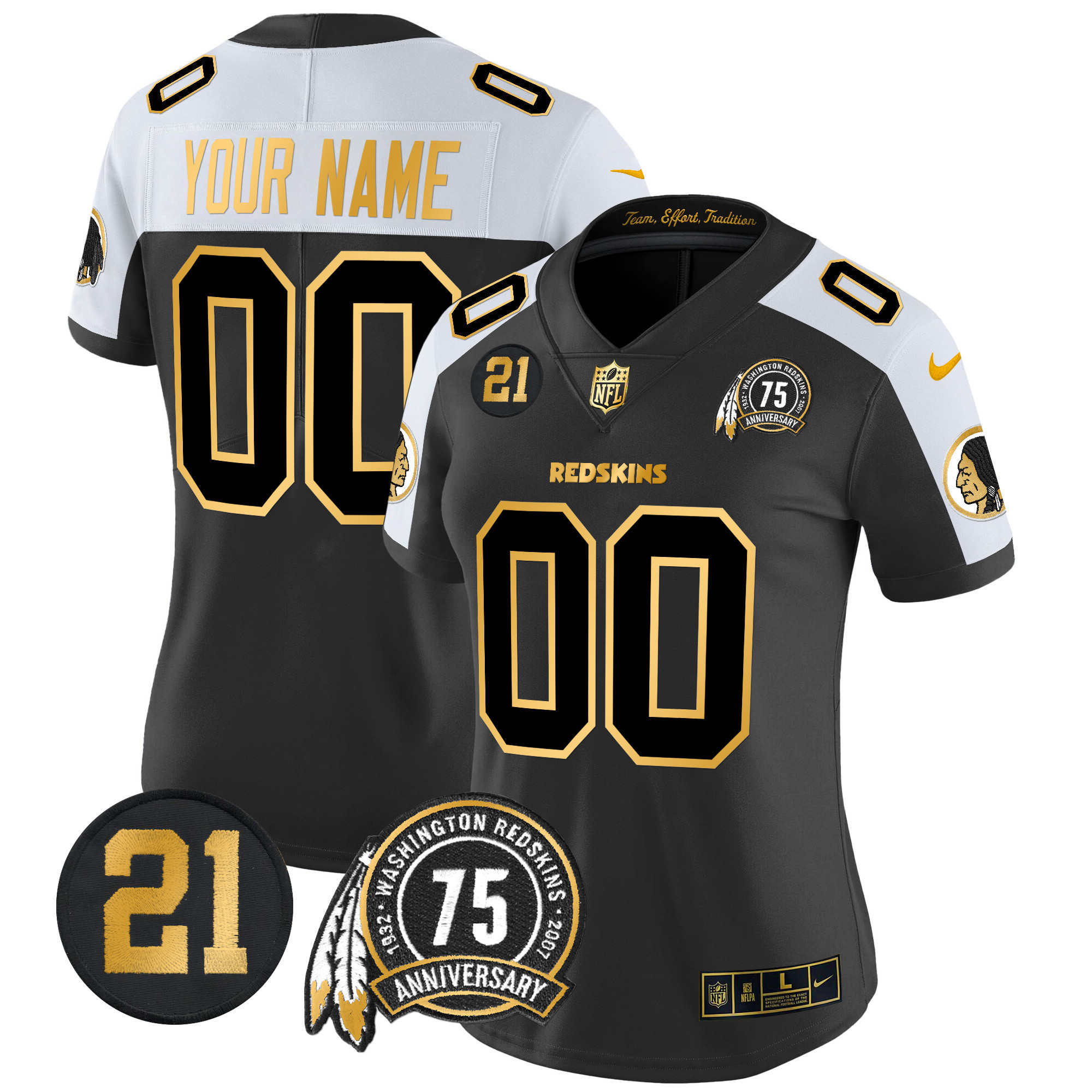 Women's Washington Redskins 75th & Sean Taylor Patch Gold Vapor Limited Custom Alternate Jersey - All Stitched