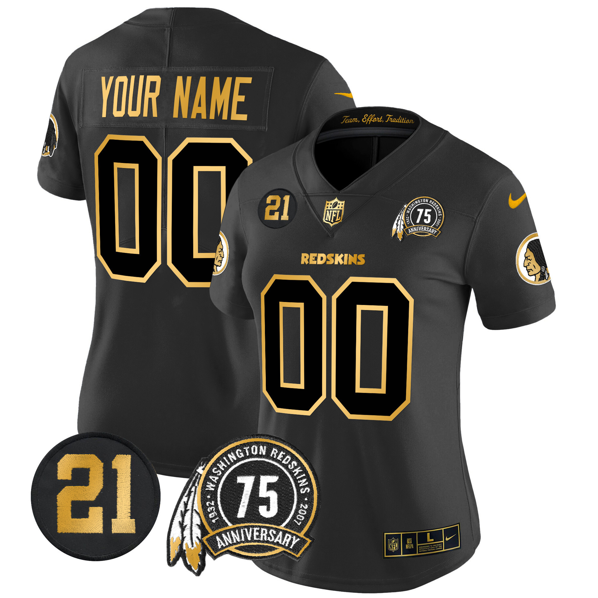 Women's Washington Redskins 75th & Sean Taylor Patch Gold Vapor Limited Custom Black Gold Jersey - All Stitched