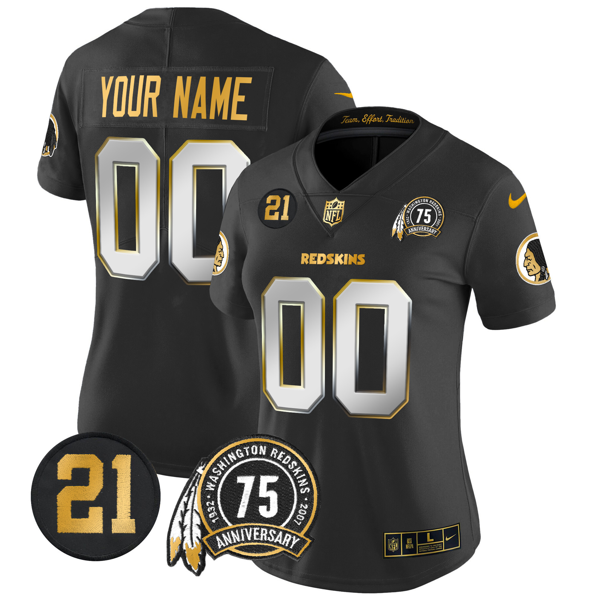 Women's Washington Redskins 75th & Sean Taylor Patch Gold Vapor Limited Custom Black Limited Jersey - All Stitched