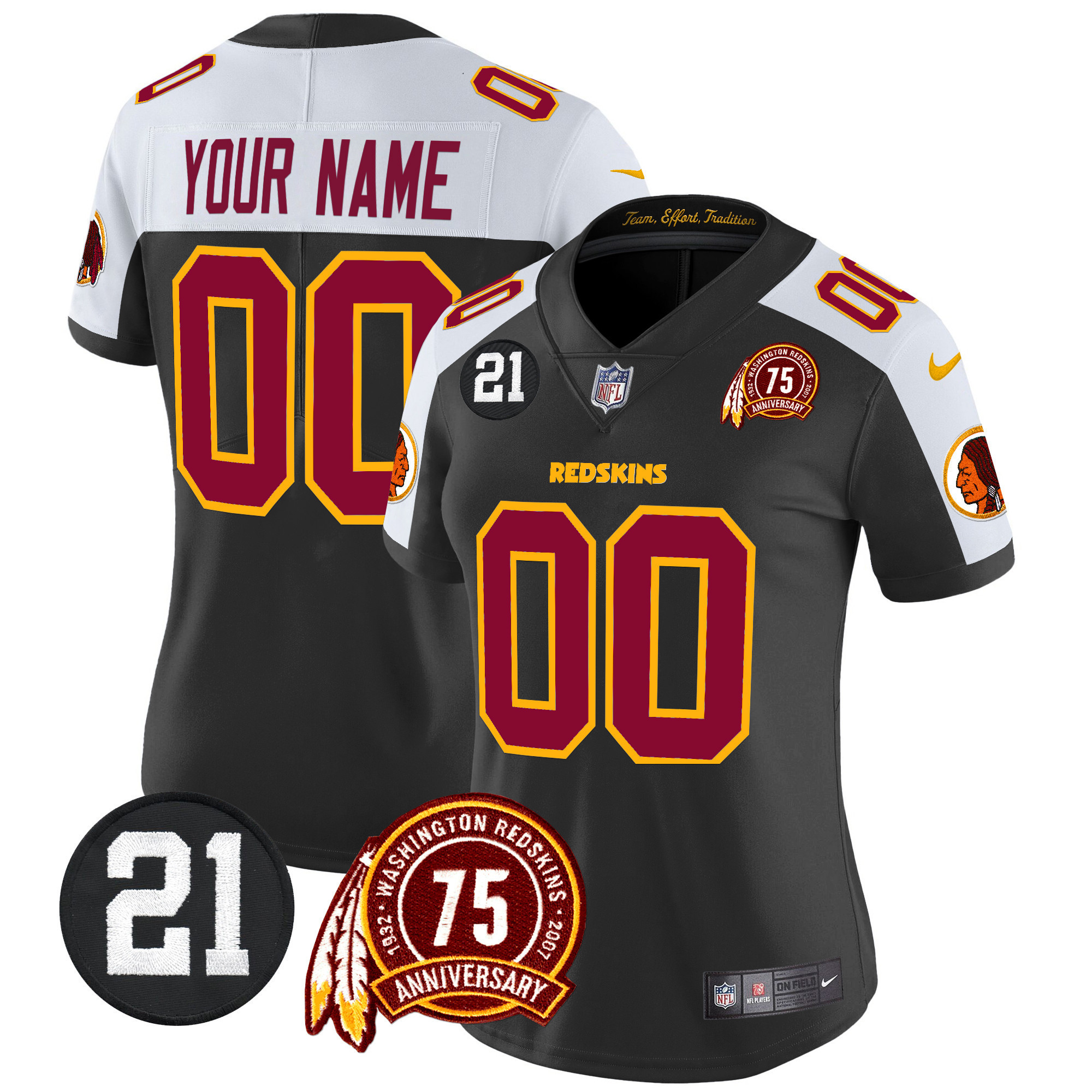 Women's Washington Redskins 75th & Sean Taylor Patch Vapor Limited Custom Black Alternate Jersey - All Stitched