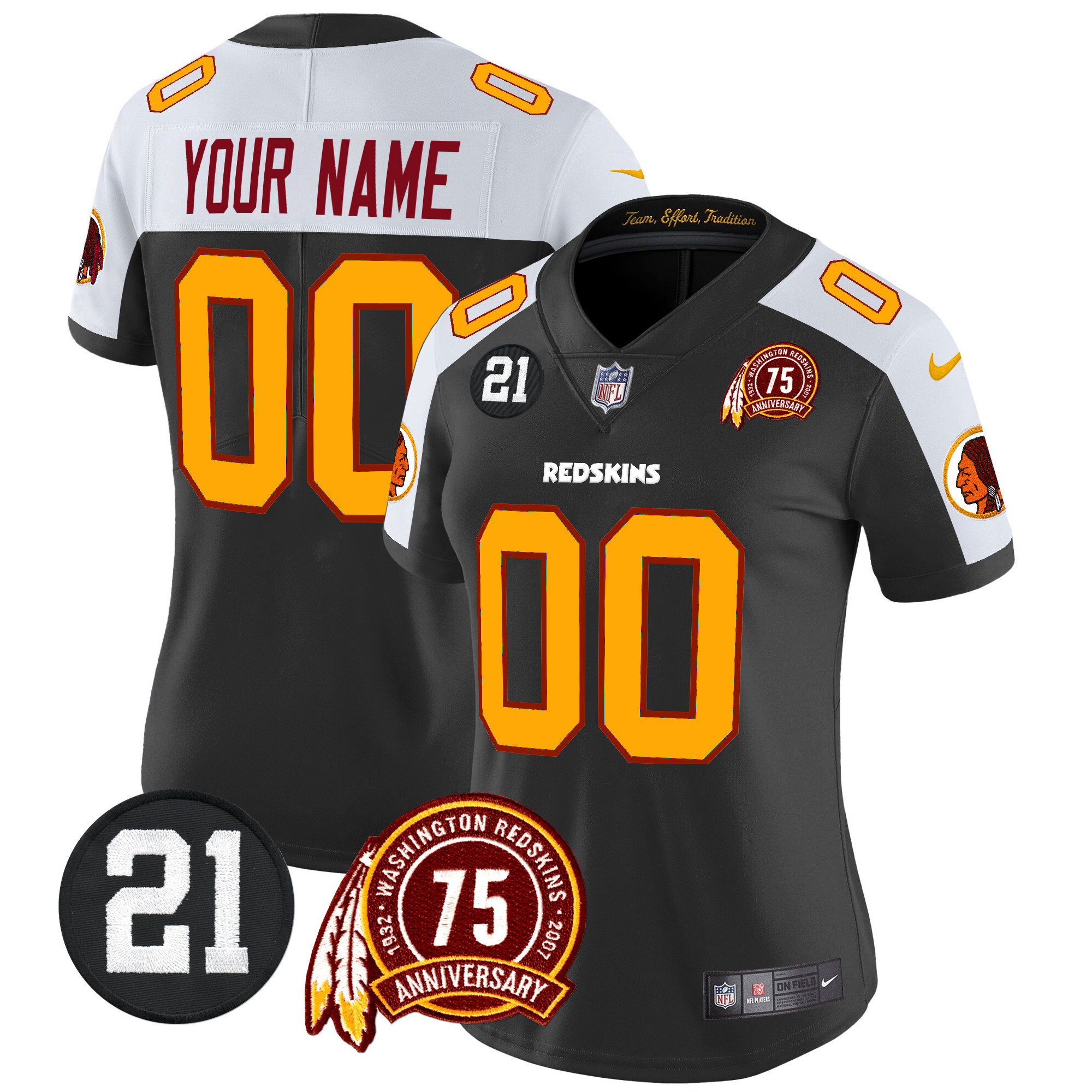 Women's Washington Redskins 75th & Sean Taylor Patch Vapor Limited Custom Black Alternate Jersey - All Stitched