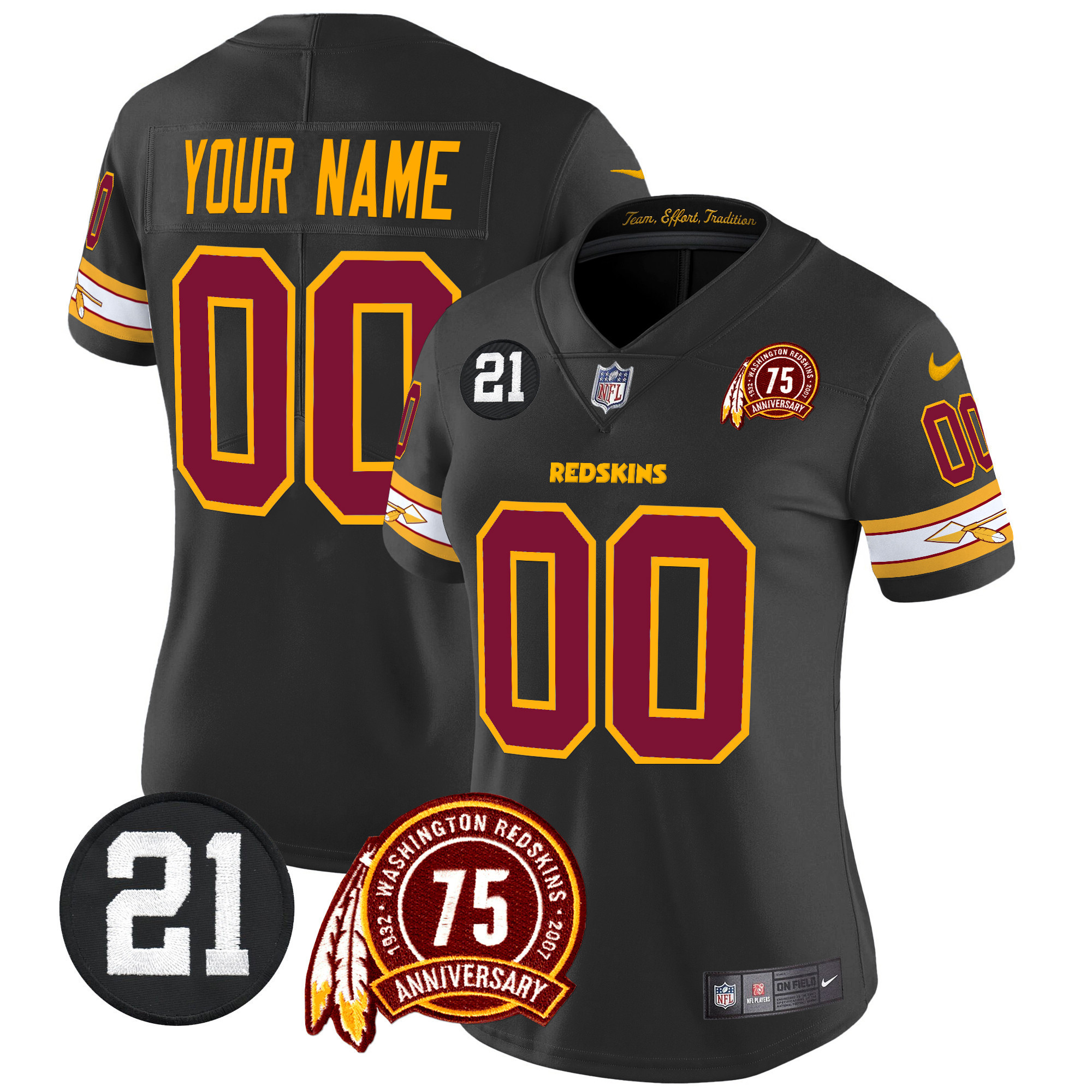 Women's Washington Redskins 75th & Sean Taylor Patch Vapor Limited Custom Black Jersey - All Stitched