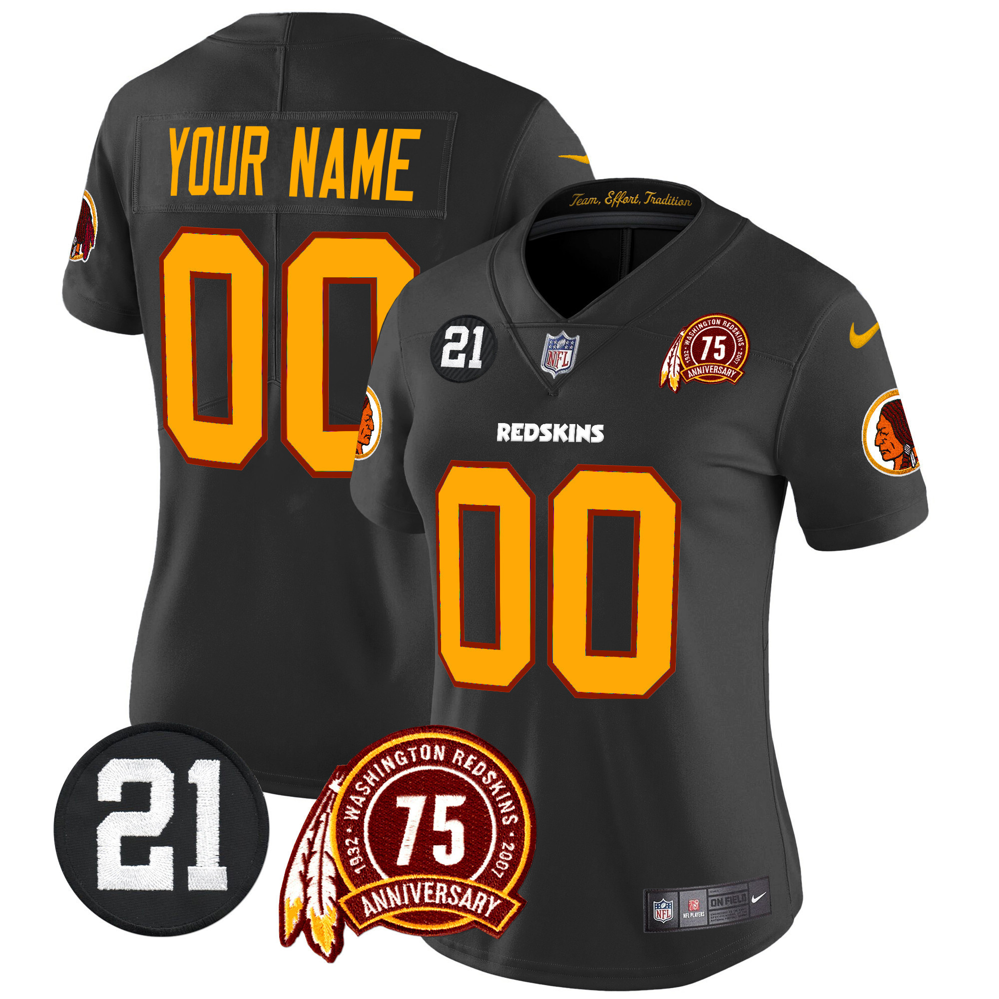 Women's Washington Redskins 75th & Sean Taylor Patch Vapor Limited Custom Black Jersey - All Stitched