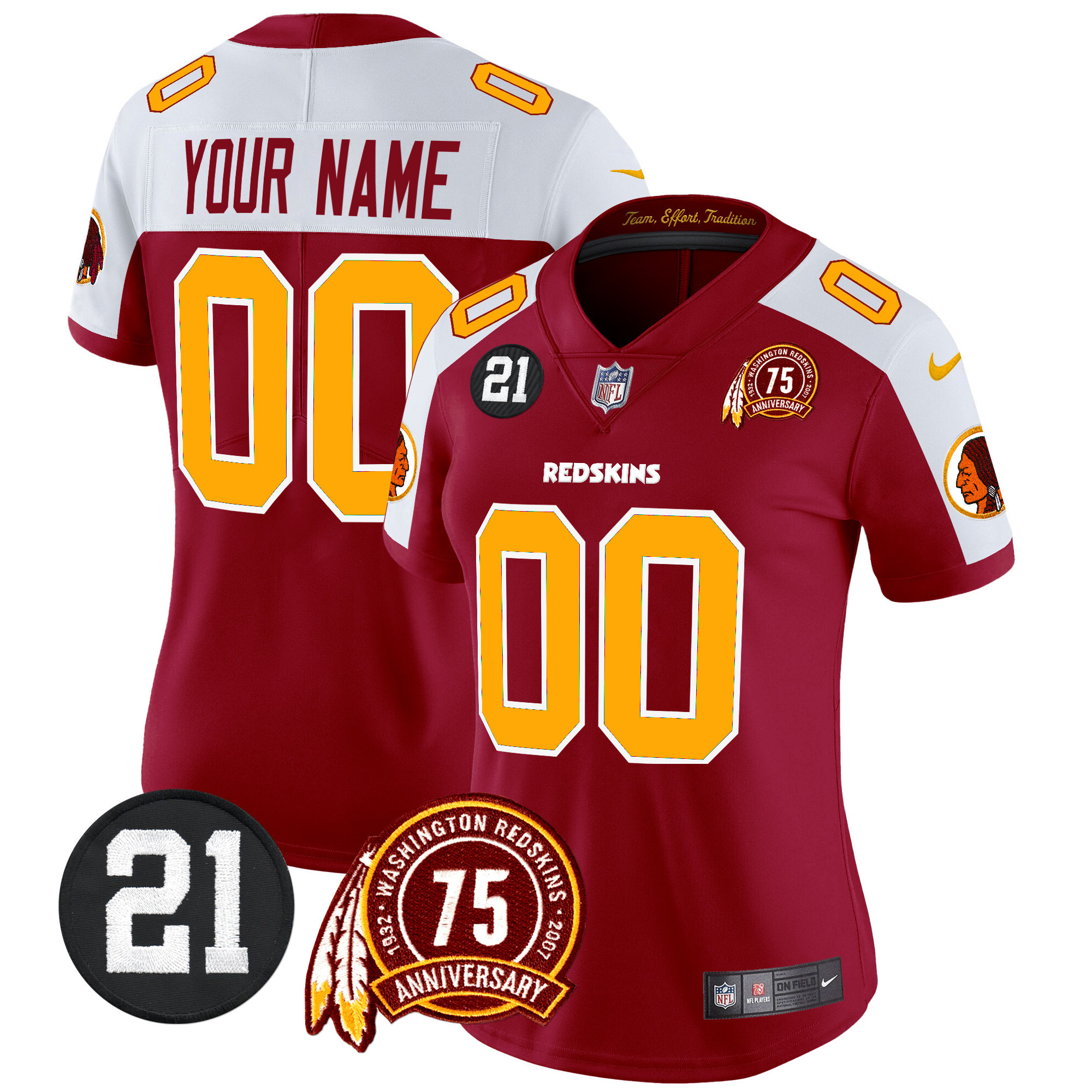 Women's Washington Redskins 75th & Sean Taylor Patch Vapor Limited Custom Burgundy Alternate Jersey - All Stitched