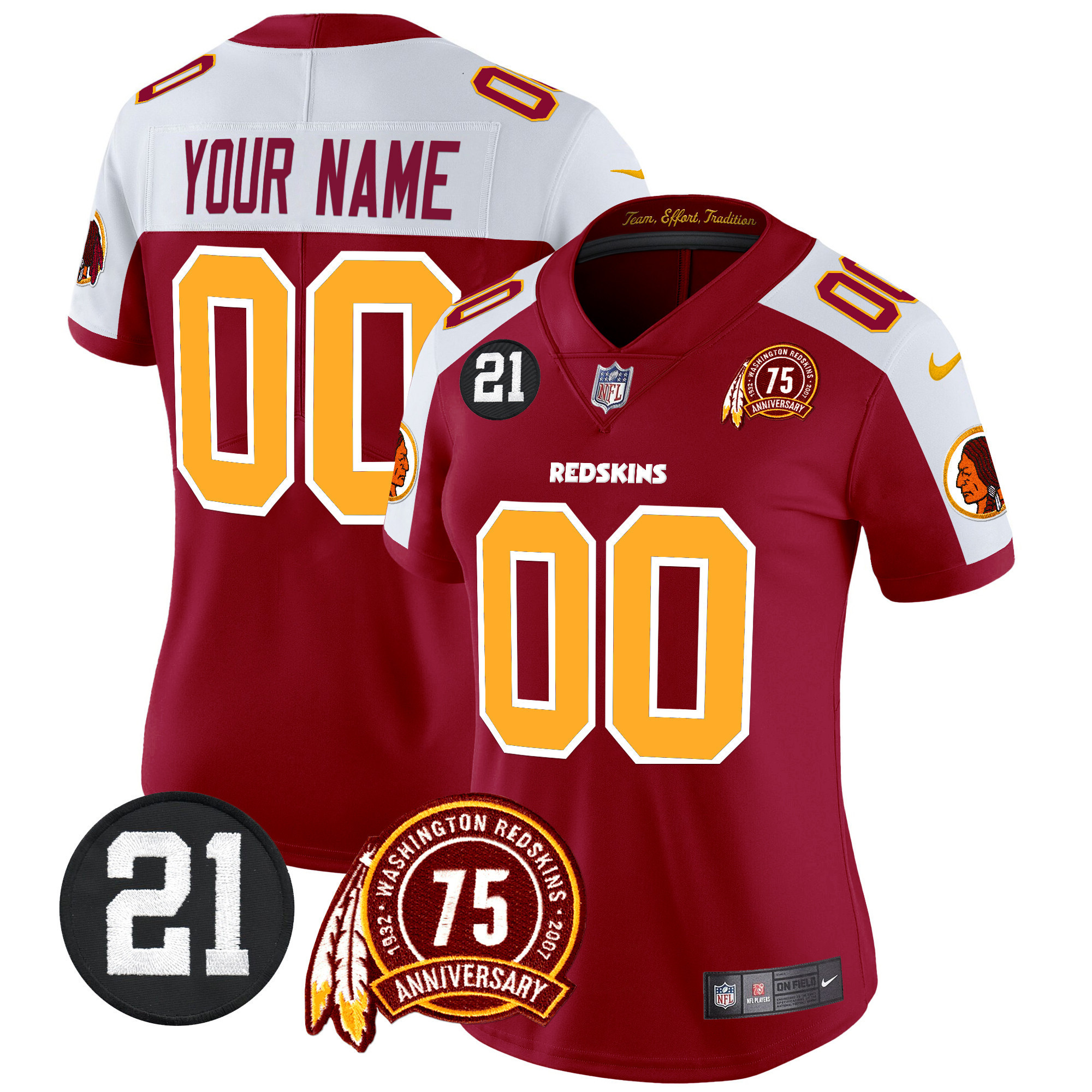Women's Washington Redskins 75th & Sean Taylor Patch Vapor Limited Custom Burgundy Alternate Jersey - All Stitched