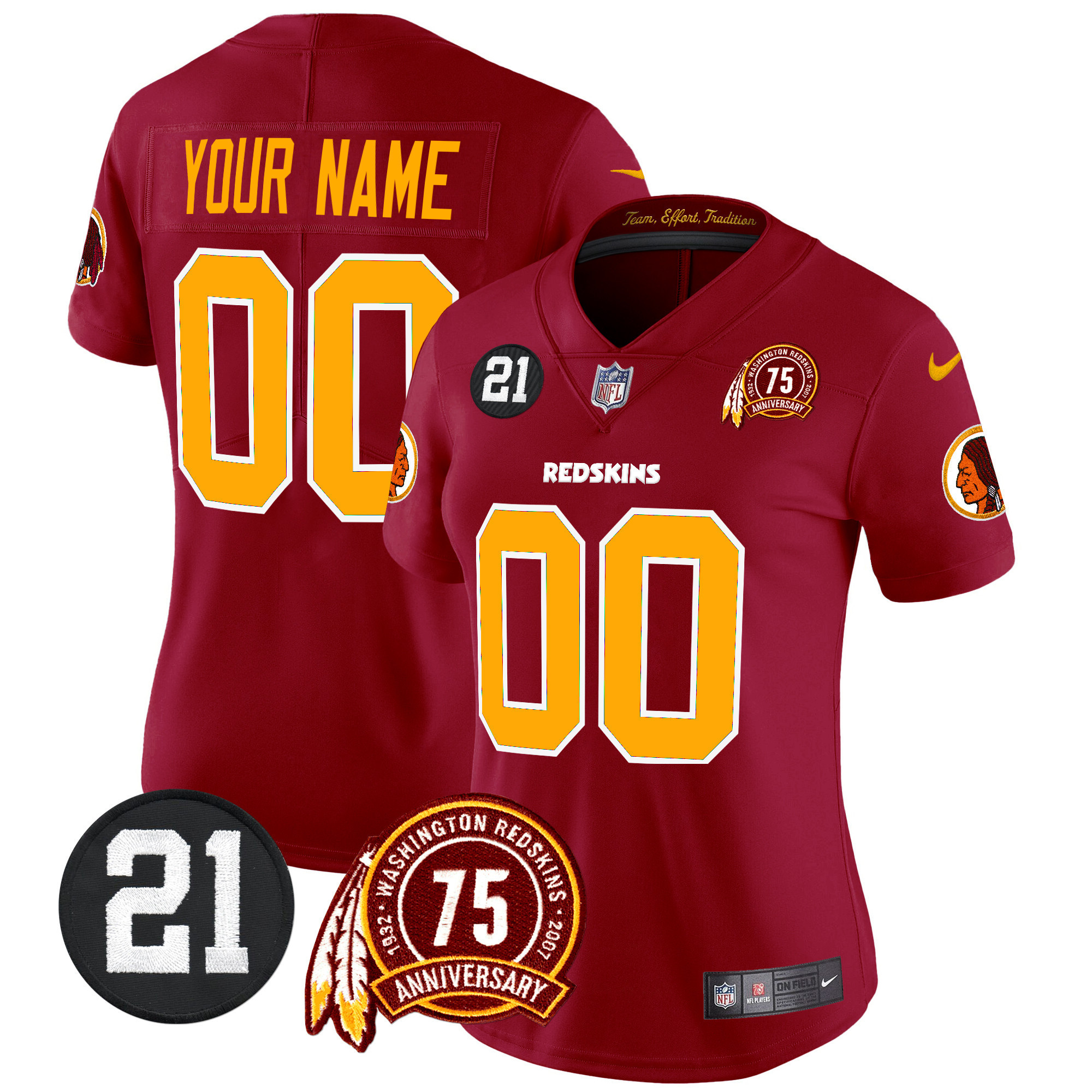 Women's Washington Redskins 75th & Sean Taylor Patch Vapor Limited Custom Burgundy Jersey - All Stitched