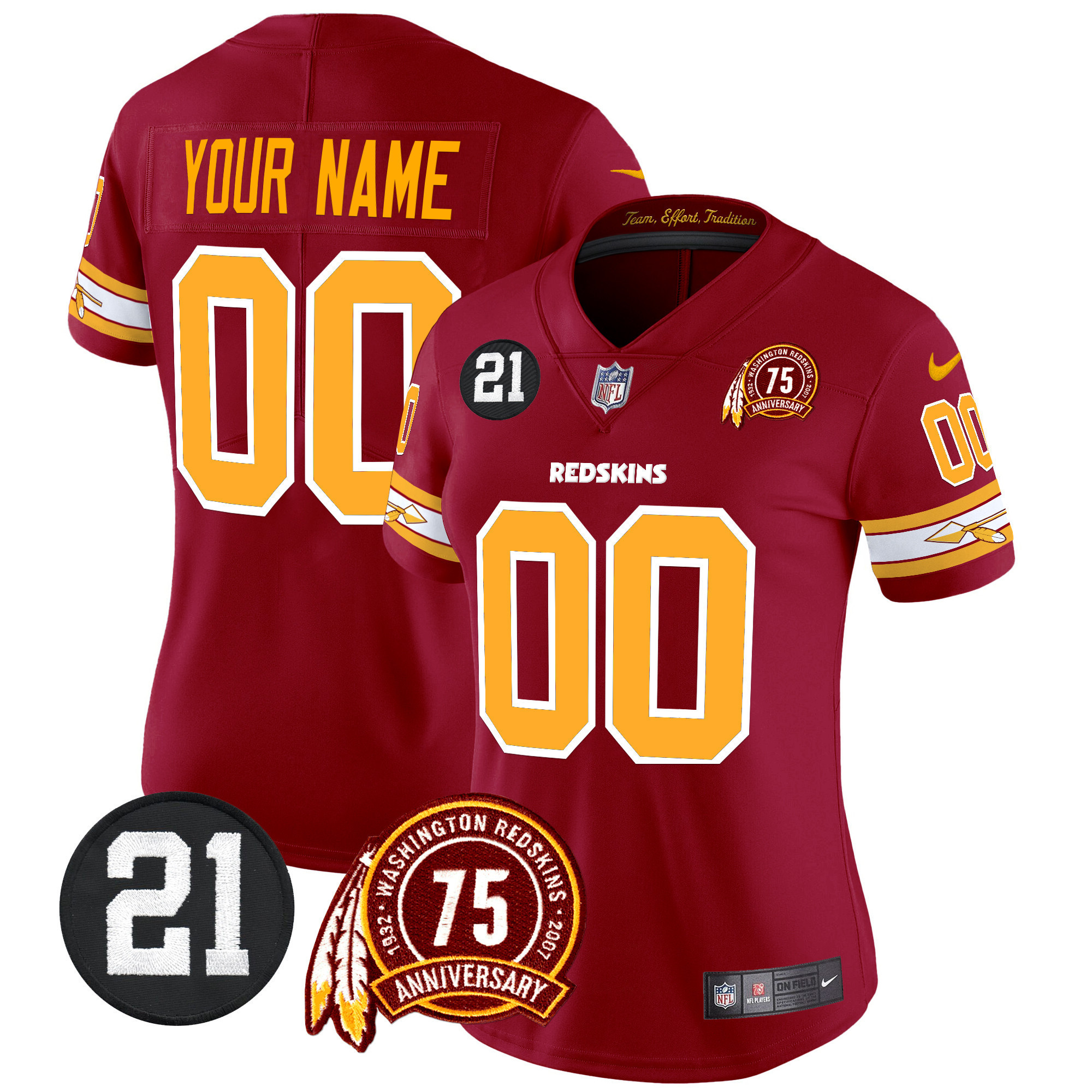 Women's Washington Redskins 75th & Sean Taylor Patch Vapor Limited Custom Burgundy Jersey - All Stitched