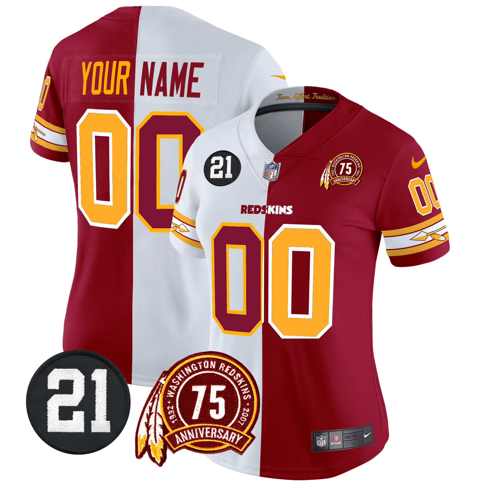 Women's Washington Redskins 75th & Sean Taylor Patch Vapor Limited Custom Half Jersey - All Stitched
