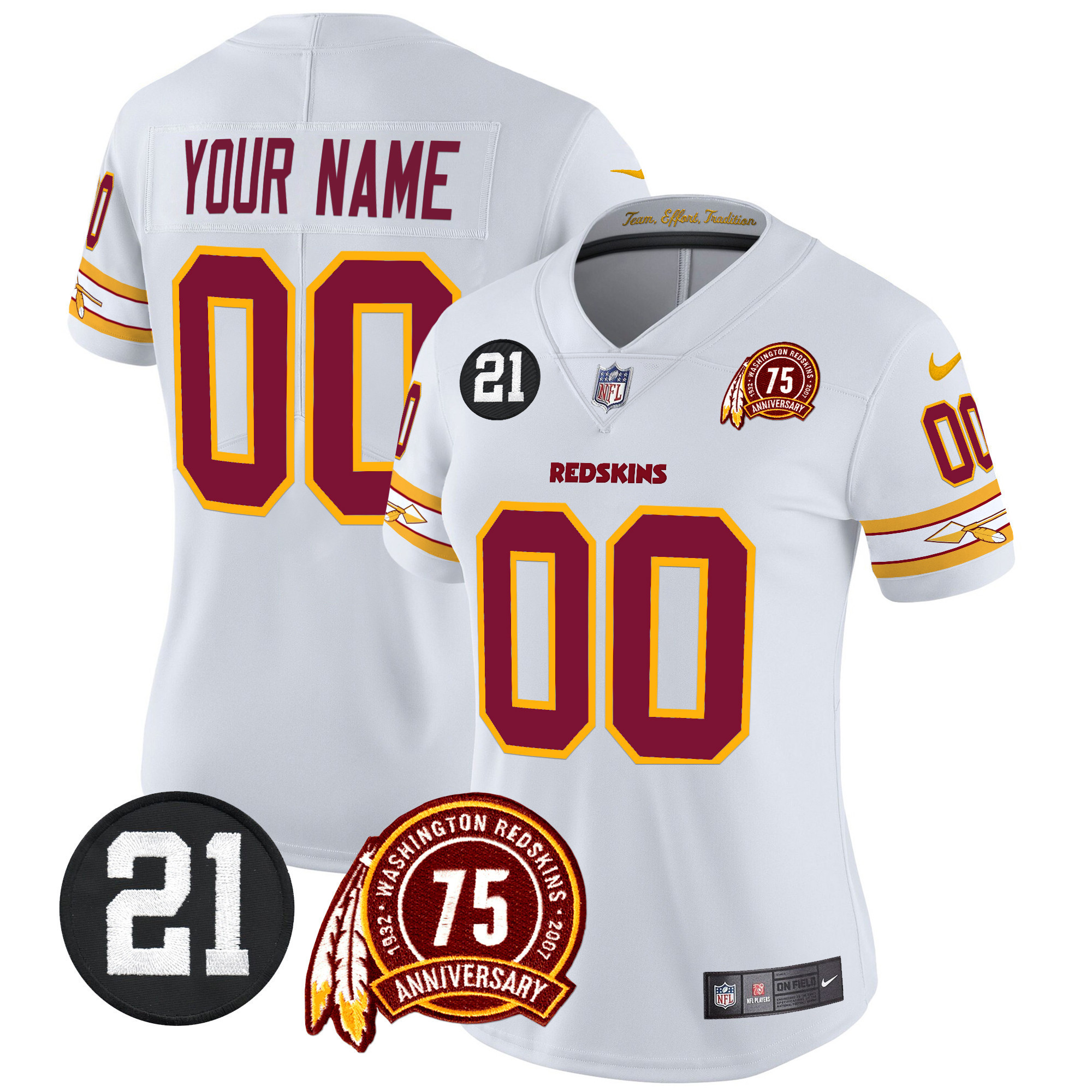 Women's Washington Redskins 75th & Sean Taylor Patch Vapor Limited Custom White Jersey - All Stitched