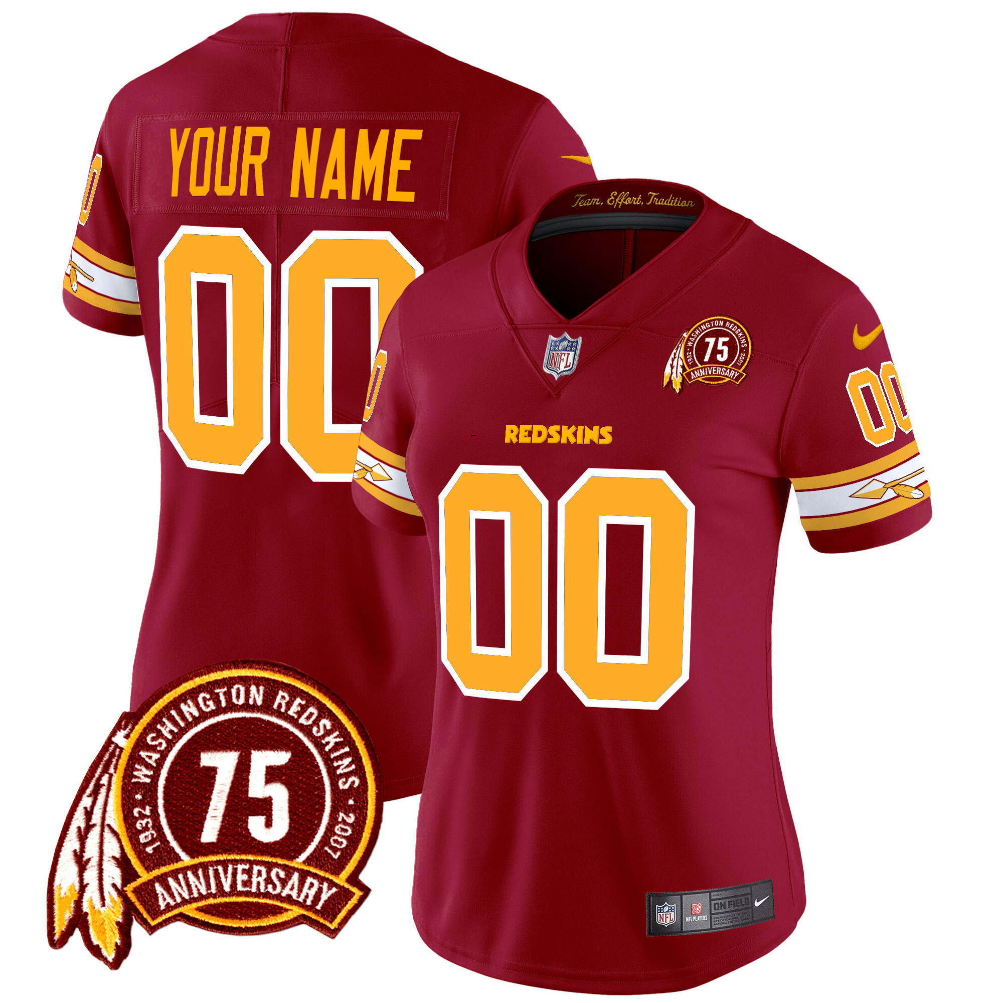Women's Washington Redskins 75th Patch Vapor Limited Custom Burgundy Jersey - All Stitched