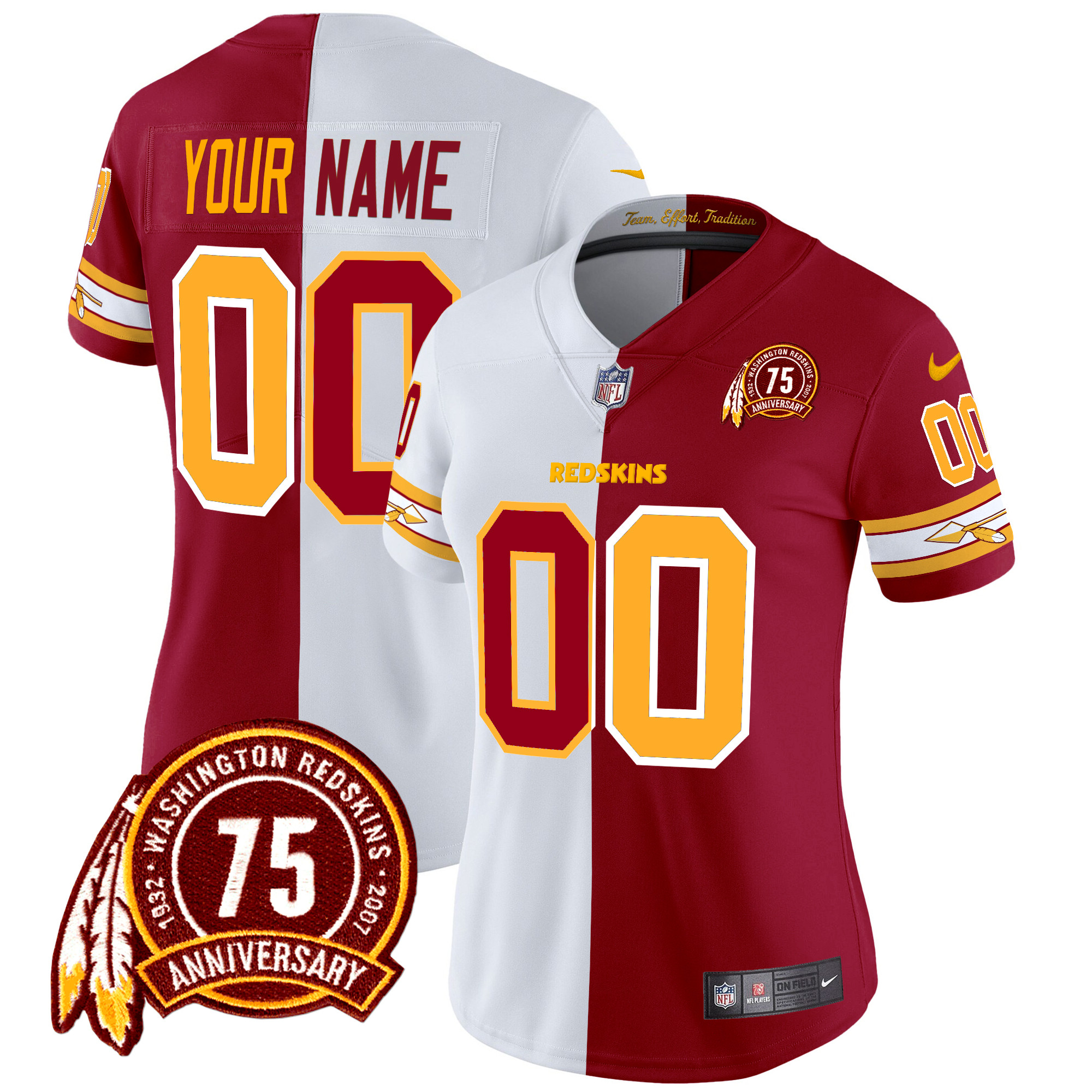 Women's Washington Redskins 75th Patch Vapor Limited Custom Half Jersey - All Stitched