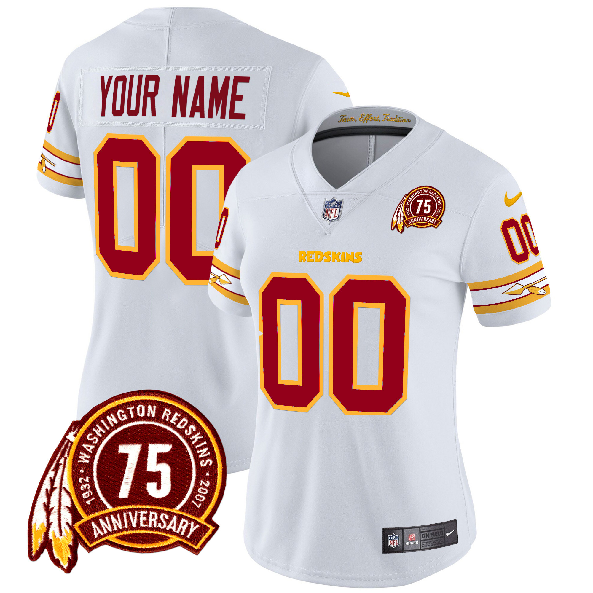 Women's Washington Redskins 75th Patch Vapor Limited Custom White Jersey - All Stitched