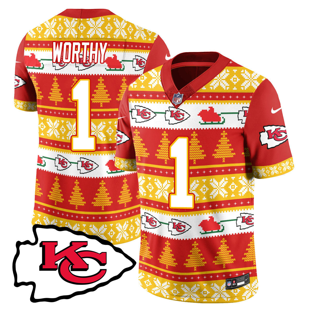 Xavier Worthy Men's Kansas City Chiefs 2024 Christmas Vapor Limited Jersey - Printed Red Jersey - All Stitched
