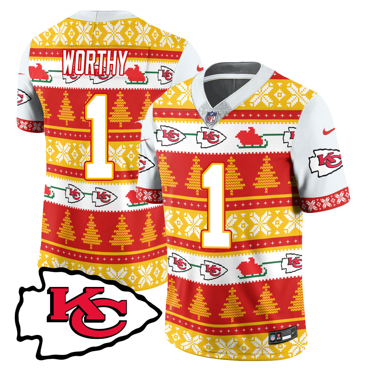 Xavier Worthy Men's Kansas City Chiefs 2024 Christmas Vapor Limited Jersey - Printed White Jersey - All Stitched