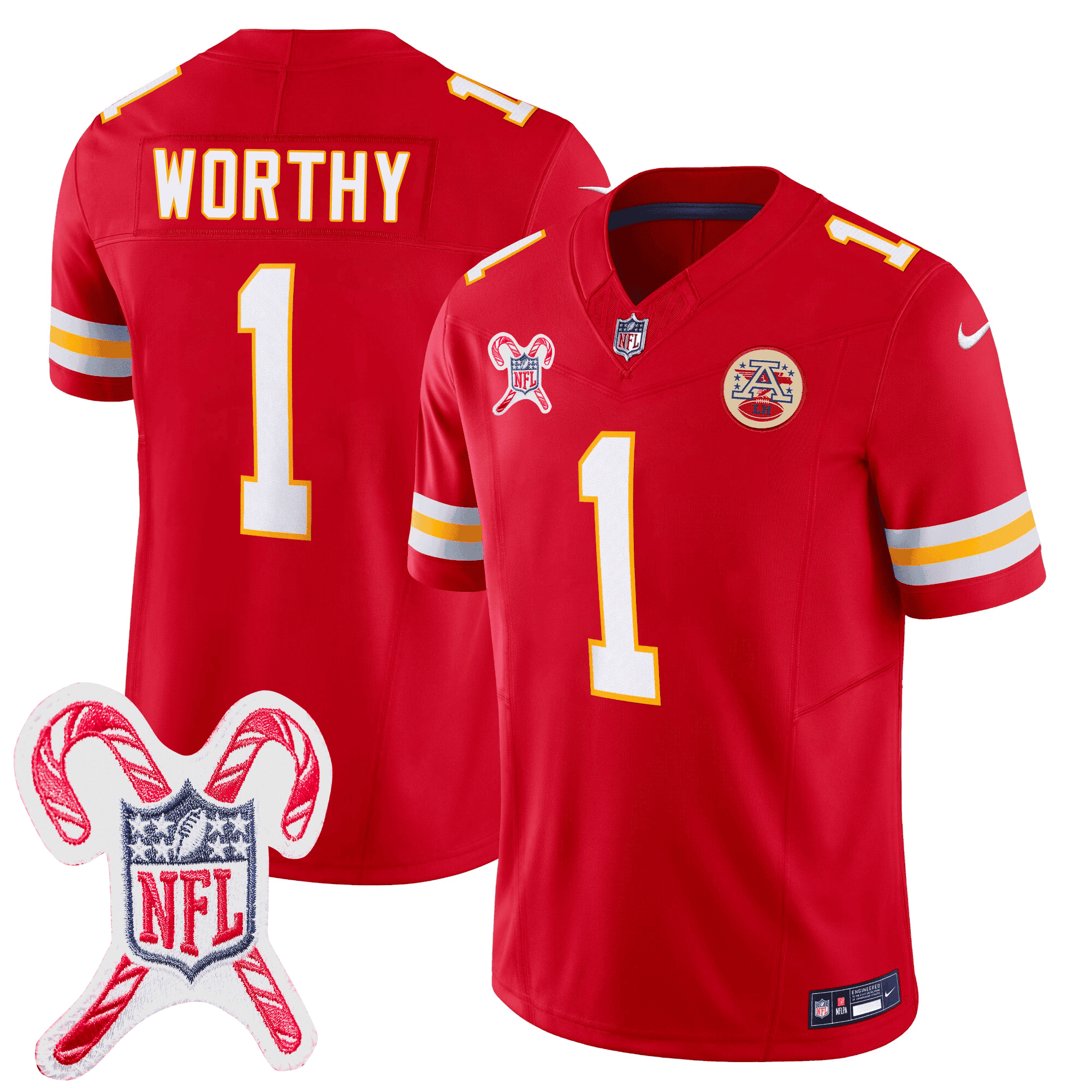 Xavier Worthy Men's Kansas City Chiefs Christmas Patch Vapor Limited Red Jersey - All Stitched