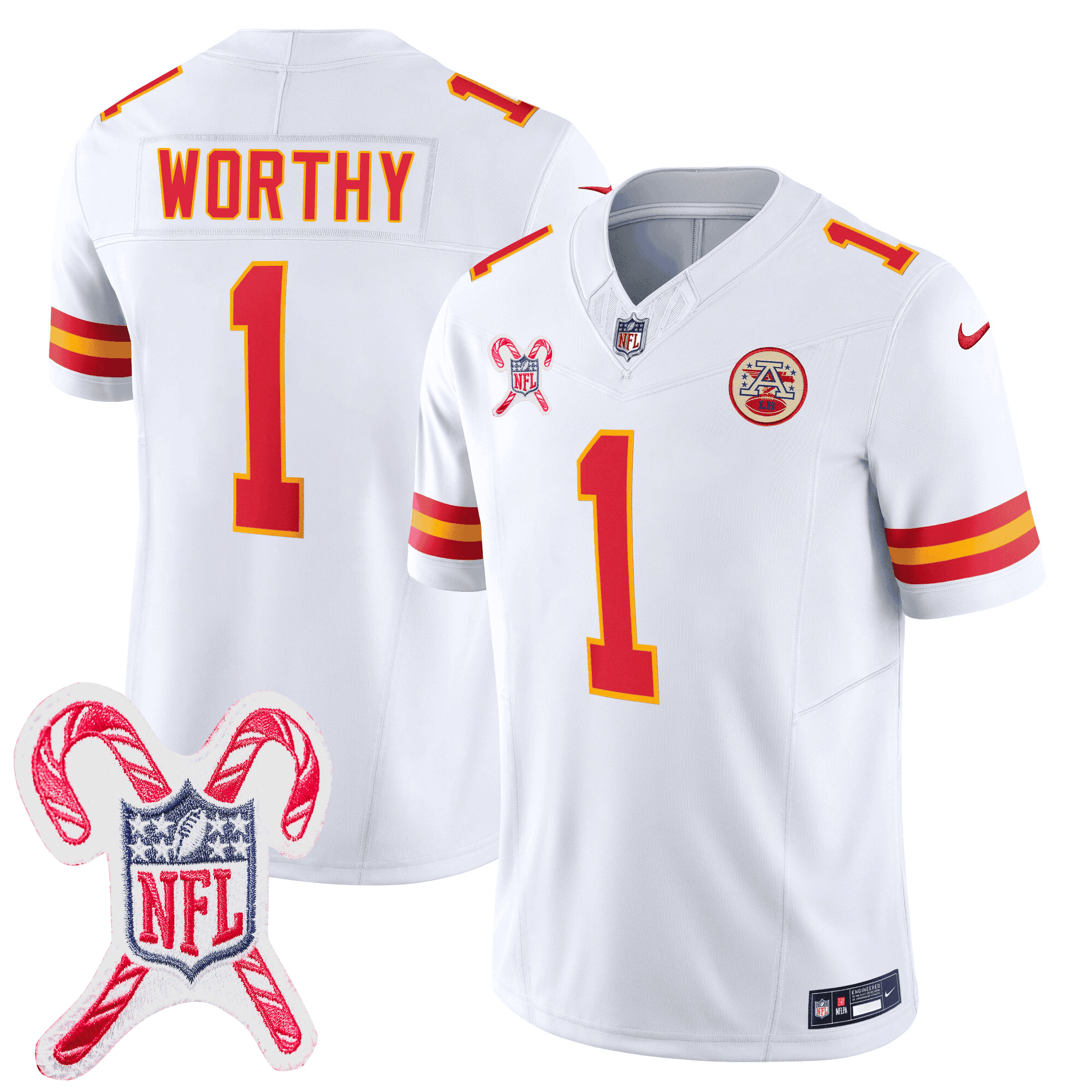 Xavier Worthy Men's Kansas City Chiefs Christmas Patch Vapor Limited White Jersey - All Stitched