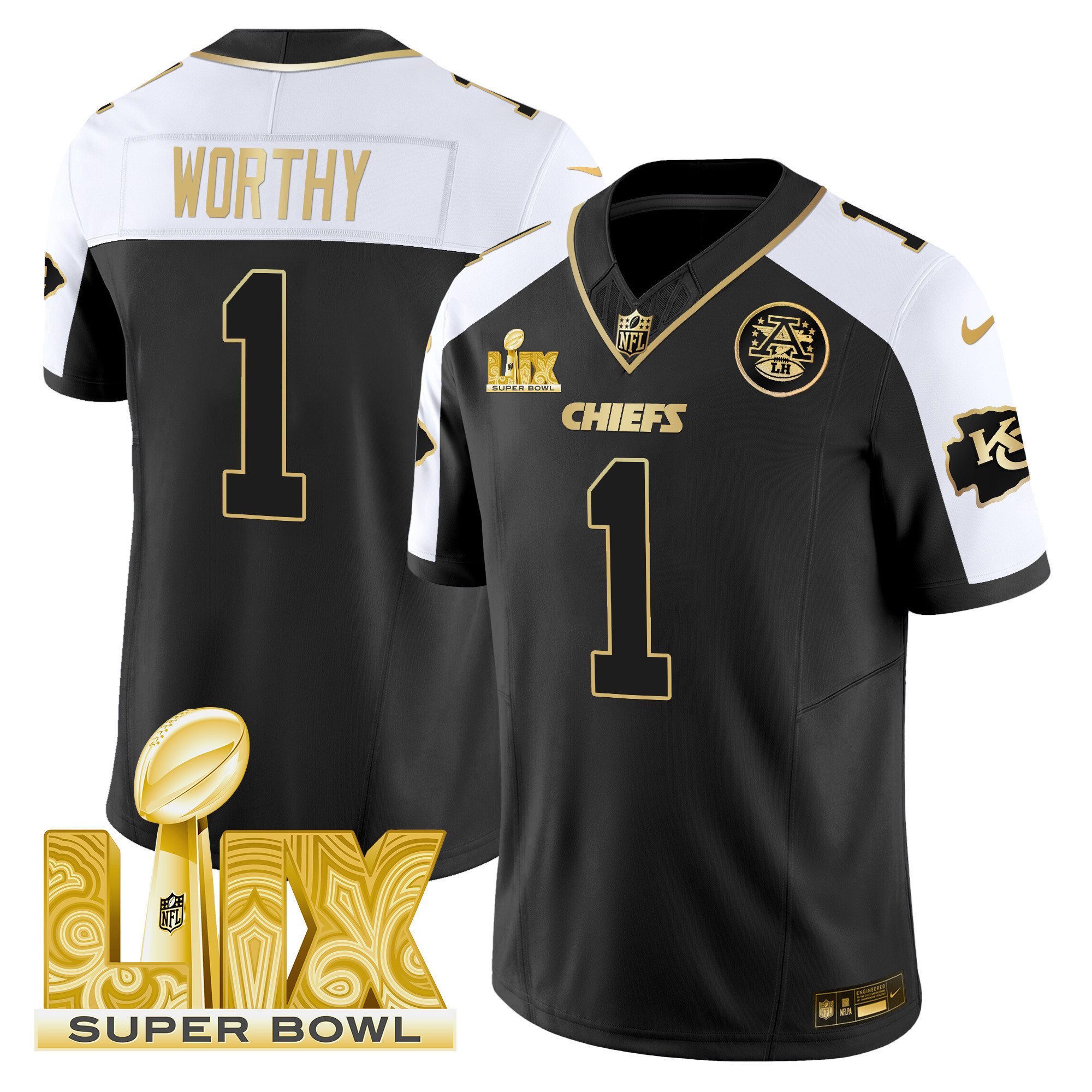 Xavier Worthy Men's Kansas City Chiefs Super Bowl LIX Patch Gold Vapor Limited Alternate Jersey - All Stitched
