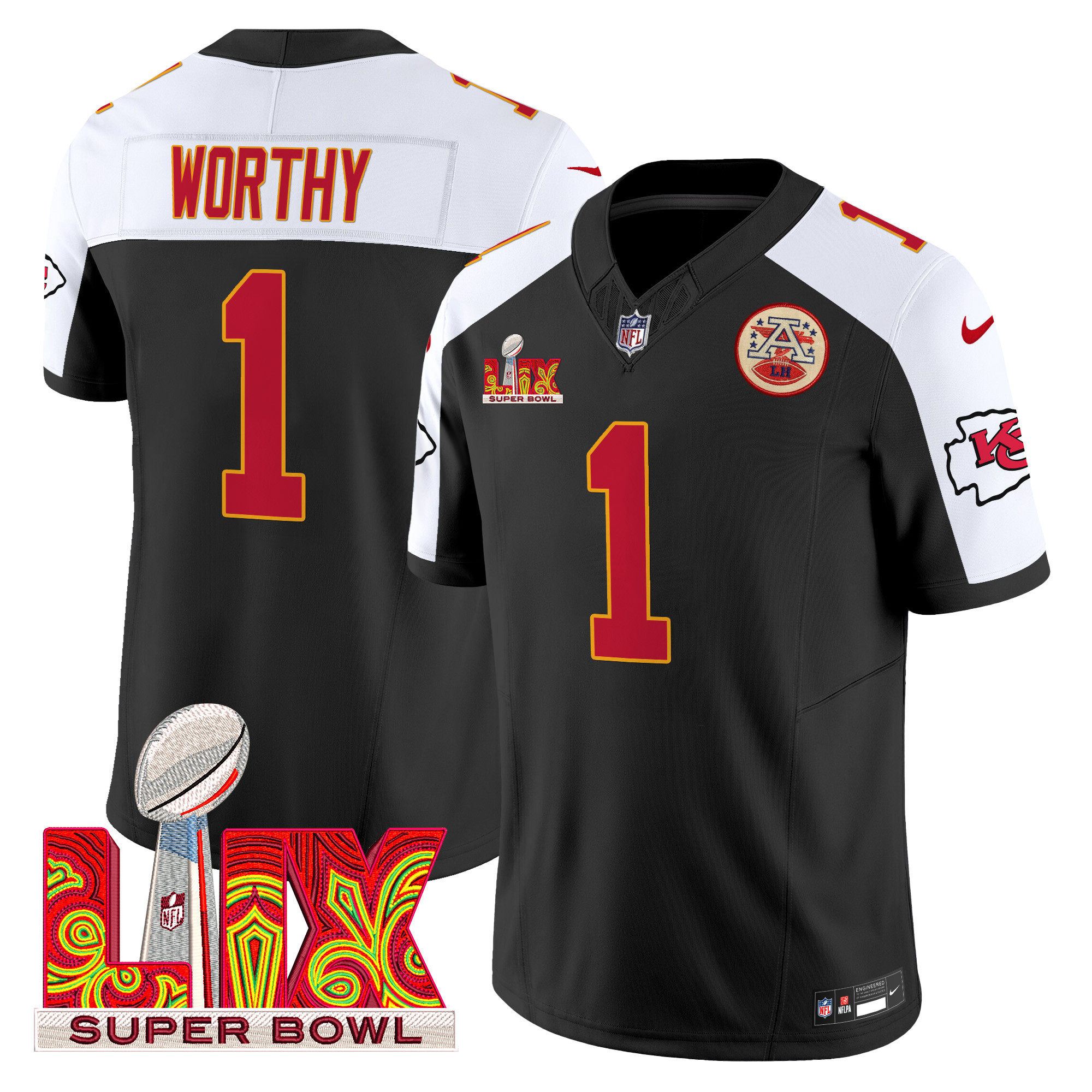 Xavier Worthy Men's Kansas City Chiefs Super Bowl LIX Patch Vapor Limited Black Alternate Jersey - All Stitched
